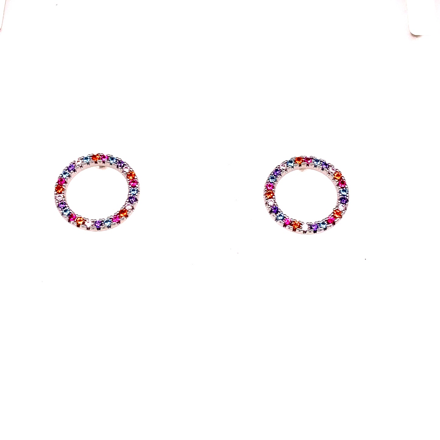 Sterling Silver Multicolour Cubic Zirconia Open Ring Earrings