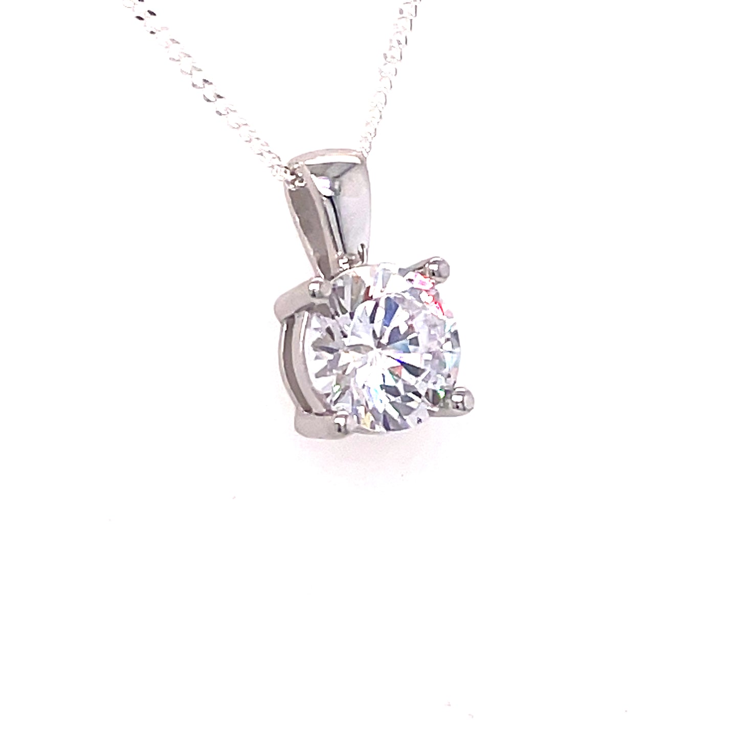 Sterling Silver 8mm Four Claw CZ Pendant