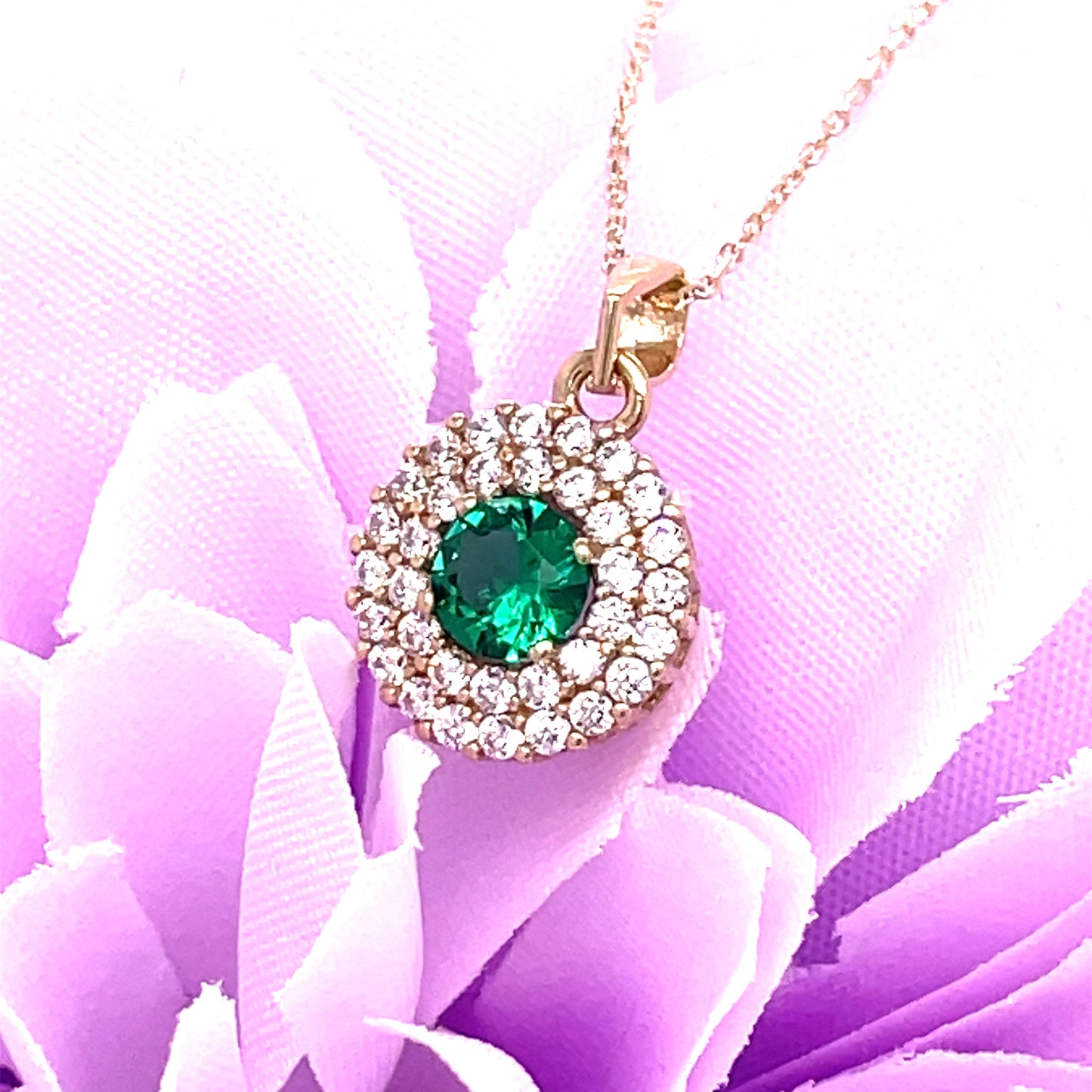 9ct Gold Round Green & White Cz Pendant