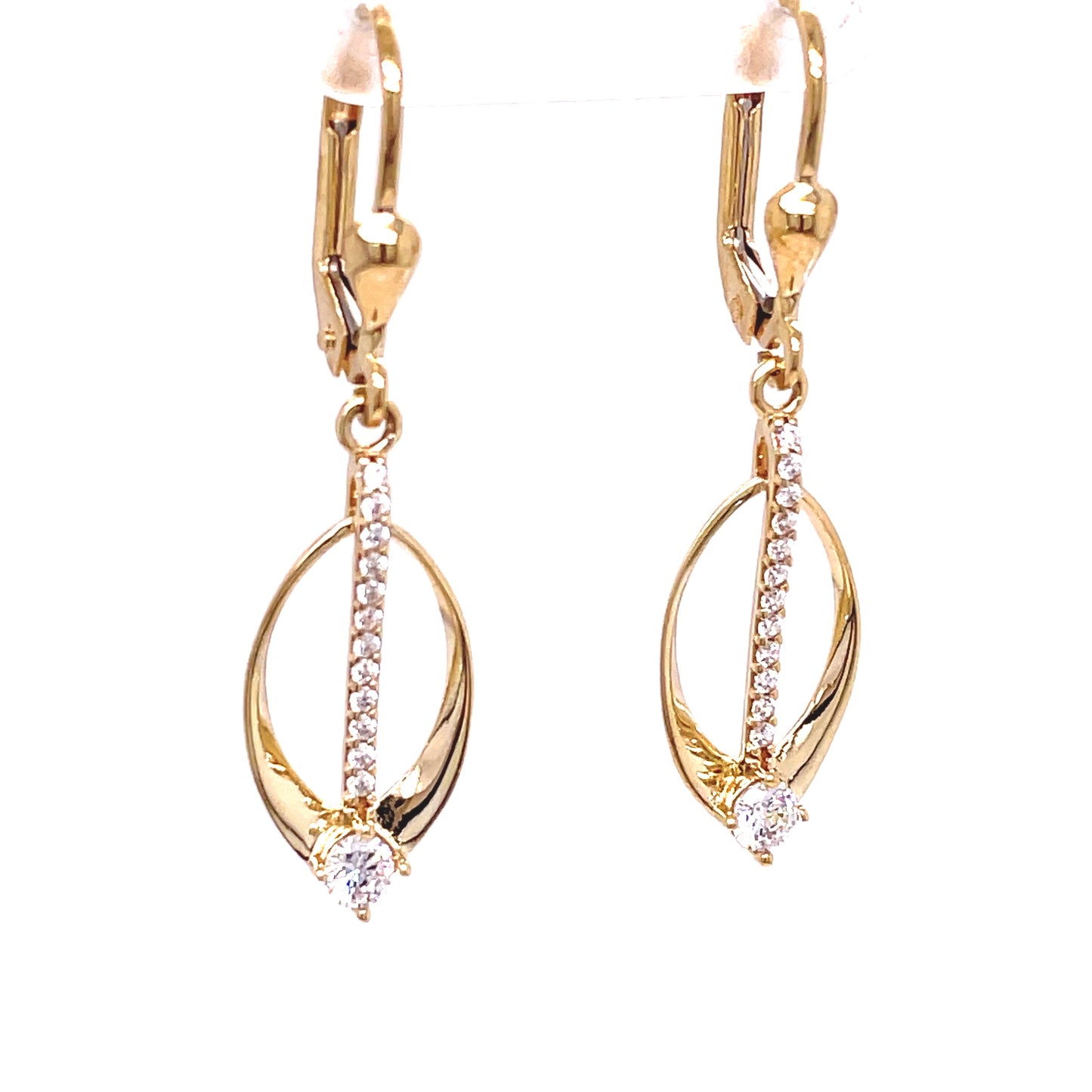 9ct Yellow Gold CZ Set Oval Drop Earrings