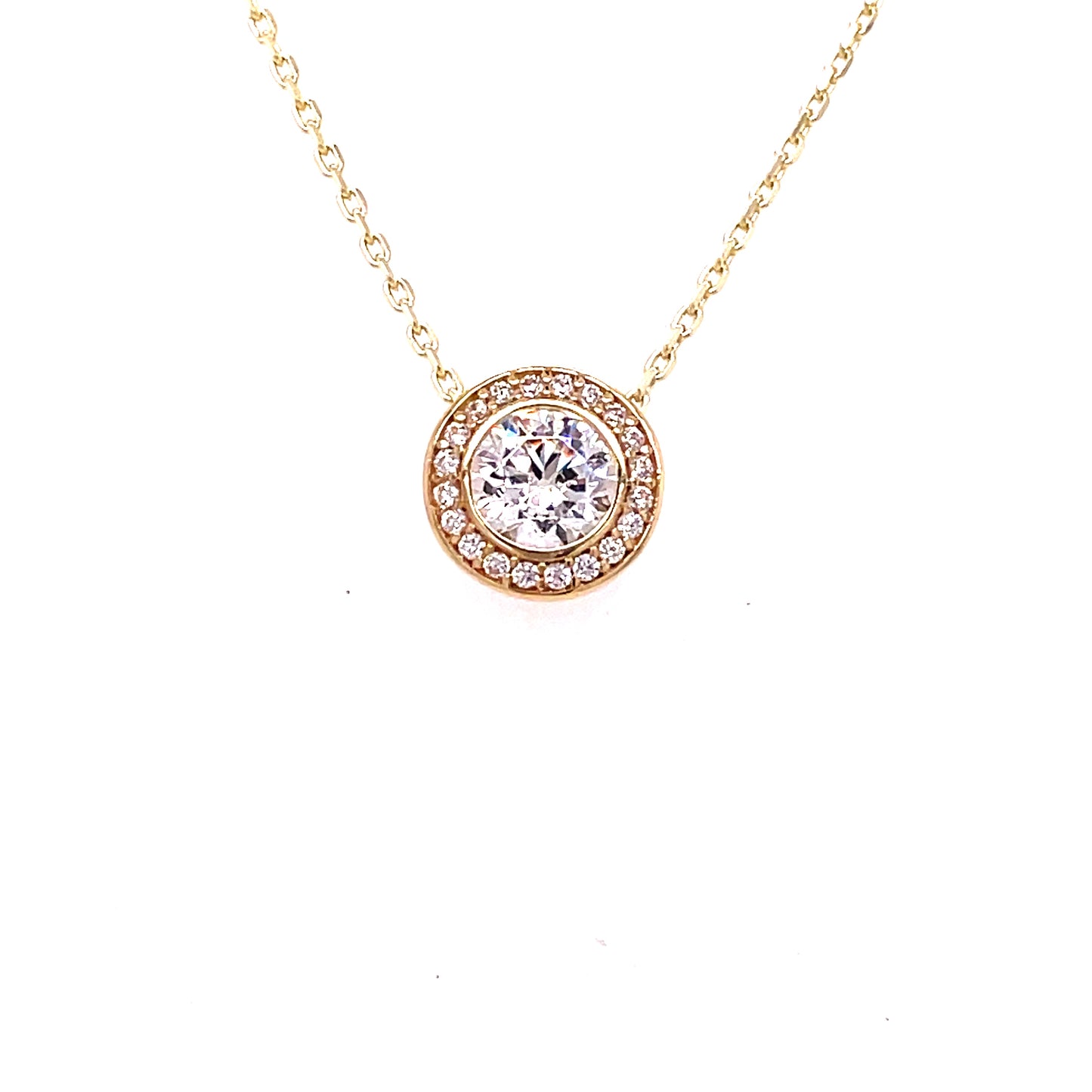 9ct Gold Rubover Round Cz Halo Pendant