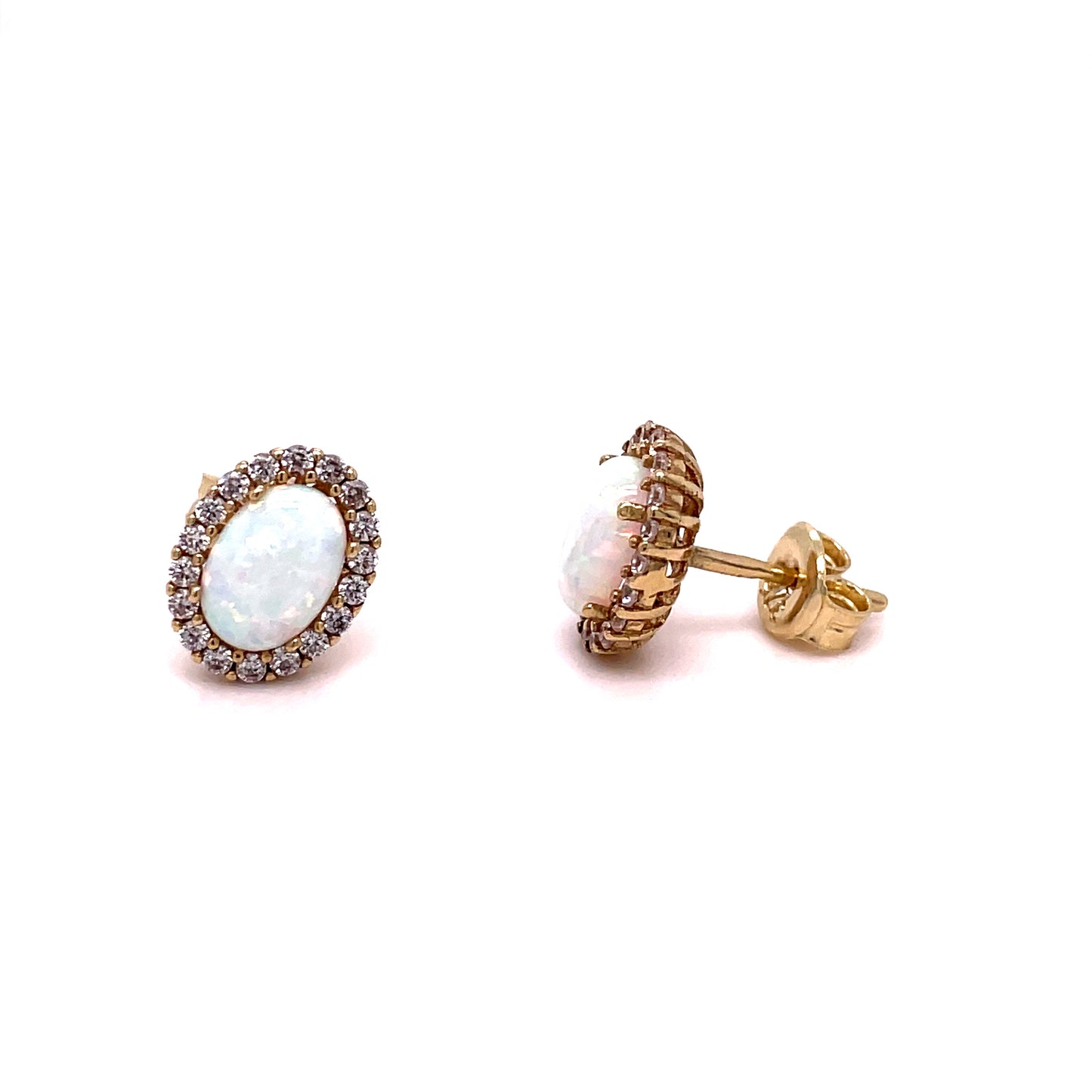 9ct Yellow Gold Oval and Opal CZ Cluster Earrings