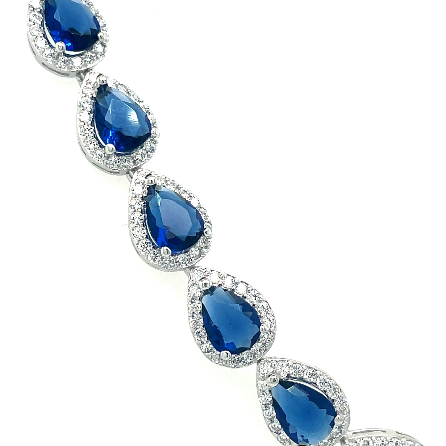 Sterling Silver CZ/Blue Pear Tennis Necklet