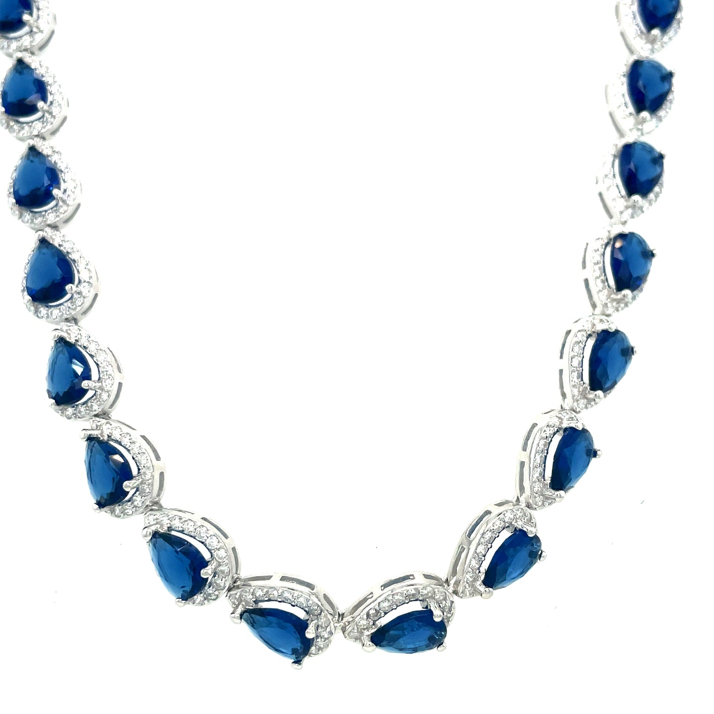 Sterling Silver CZ/Blue Pear Tennis Necklet