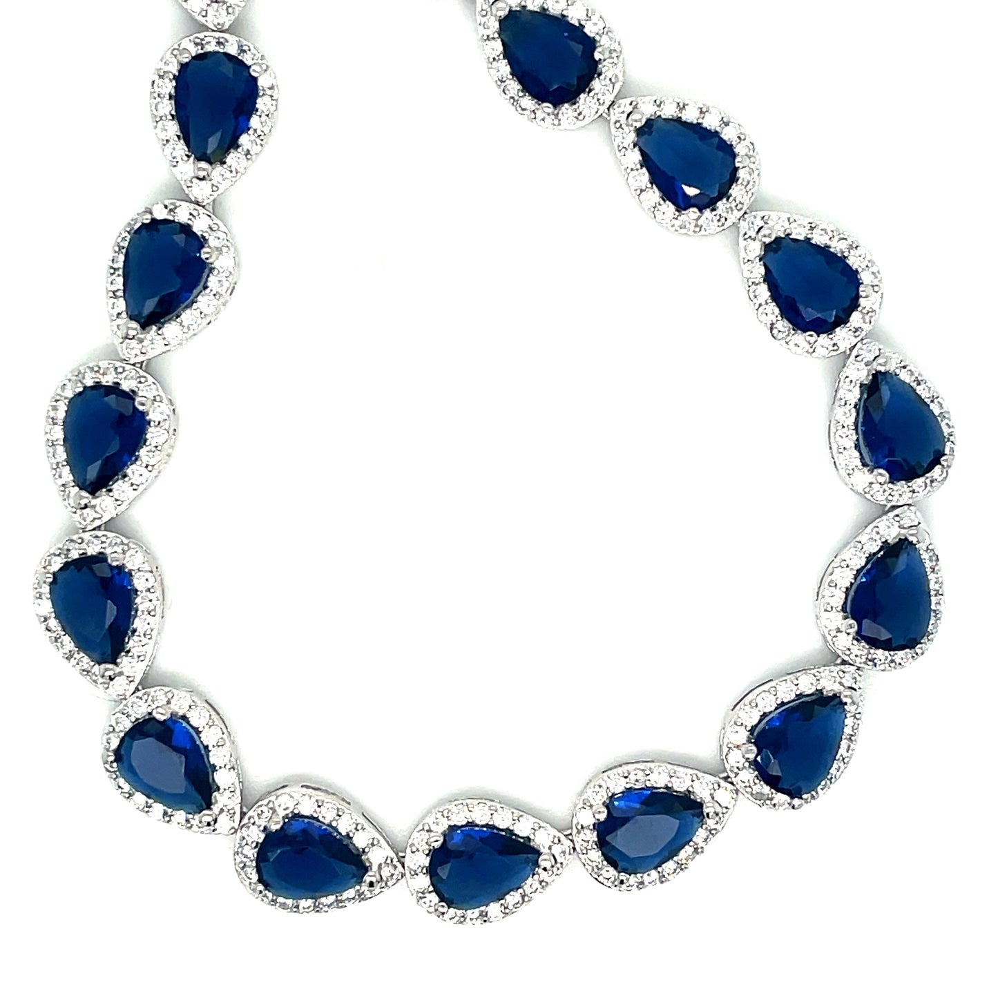 Sterling Silver CZ/Blue Pear Tennis Necklet