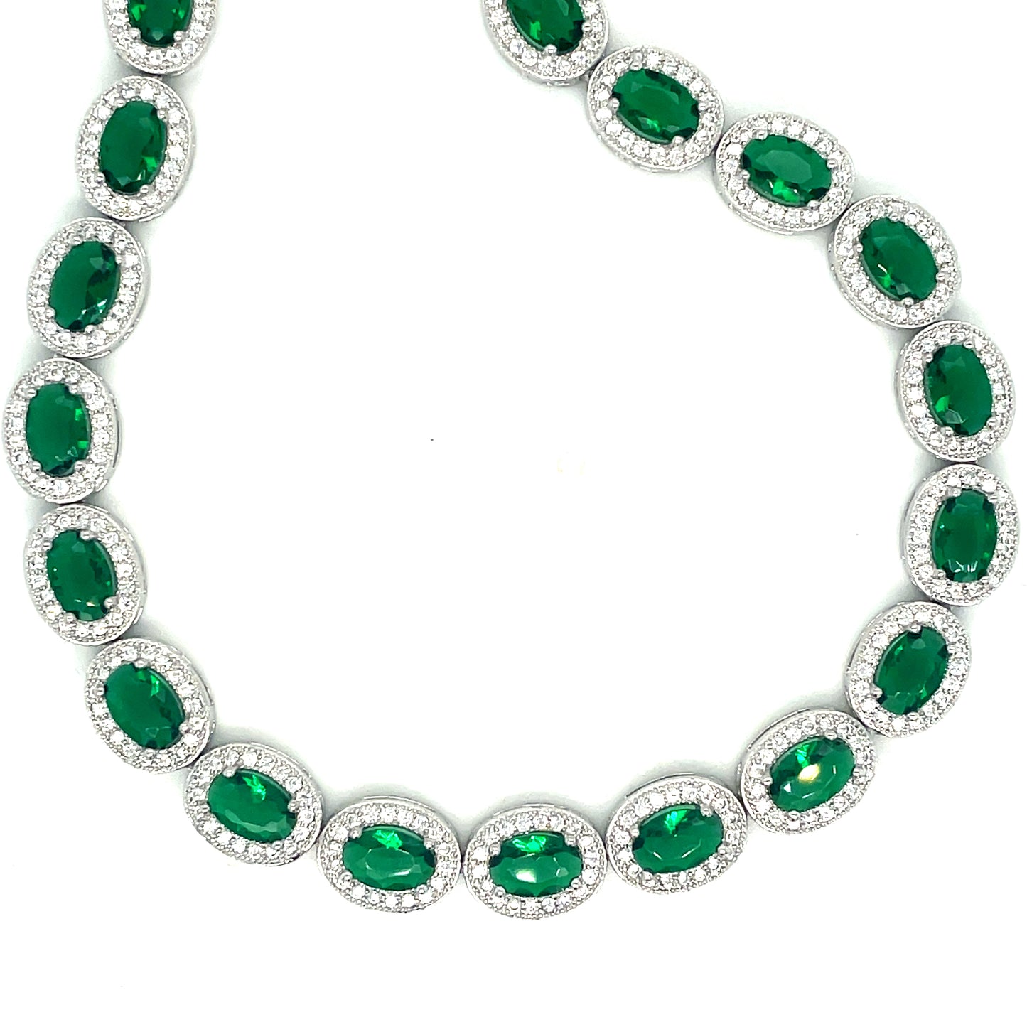 Sterling Silver CZ/Green Oval Tennis Necklet
