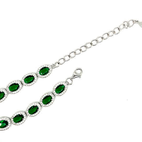 Sterling Silver CZ/Green Oval Tennis Necklet