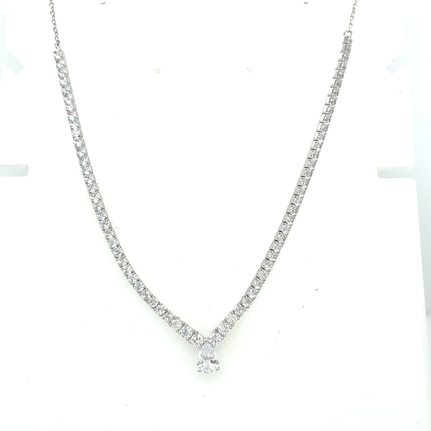 Sterling Silver Half Tennis Necklet With Pear Centre