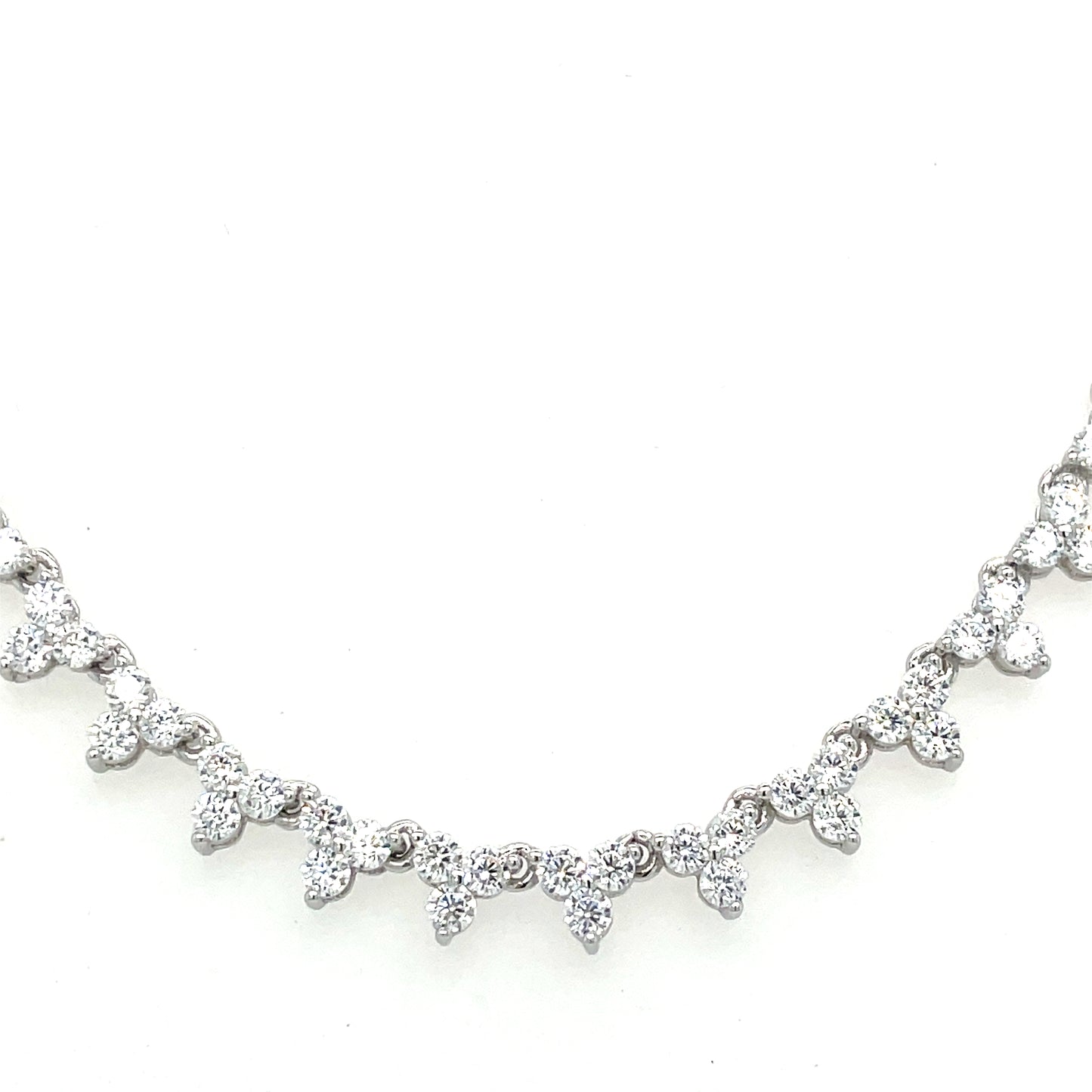 Sterling Silver CZ Cluster Necklet
