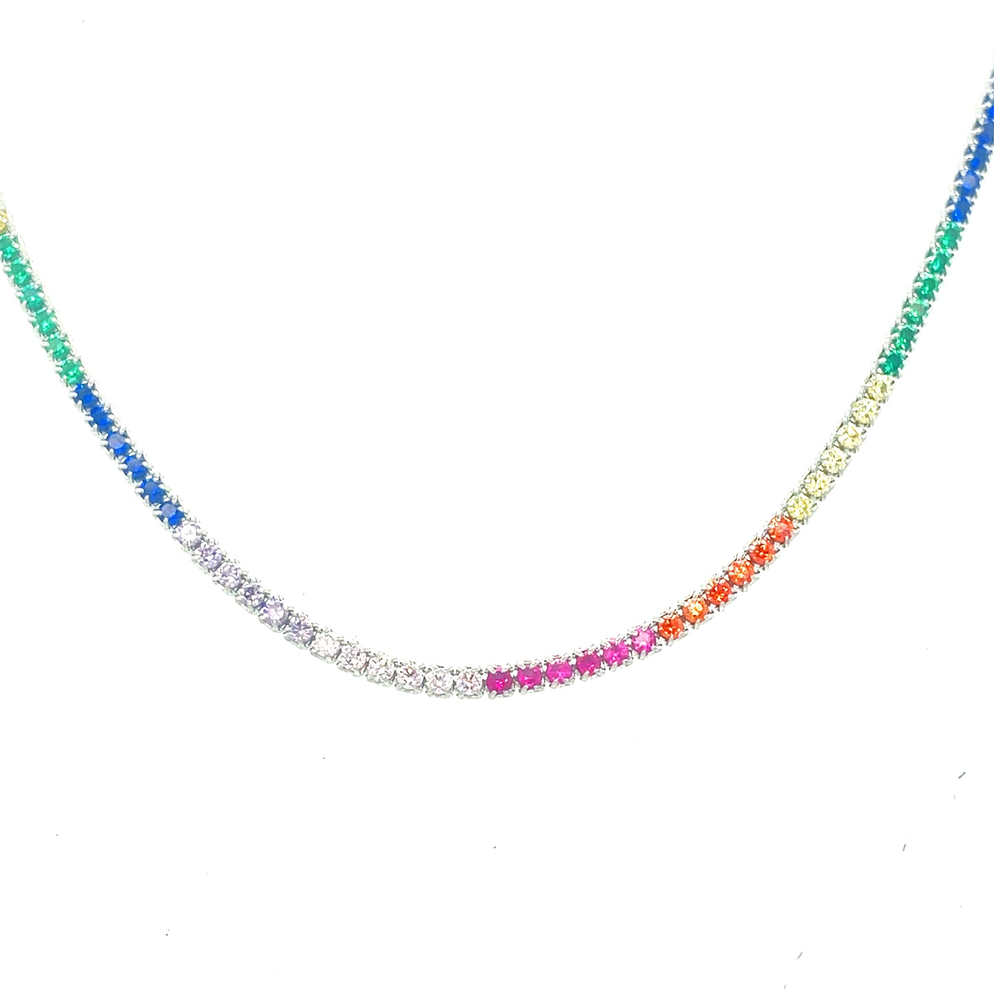 Sterling Silver Rainbow CZ Tennis Necklet