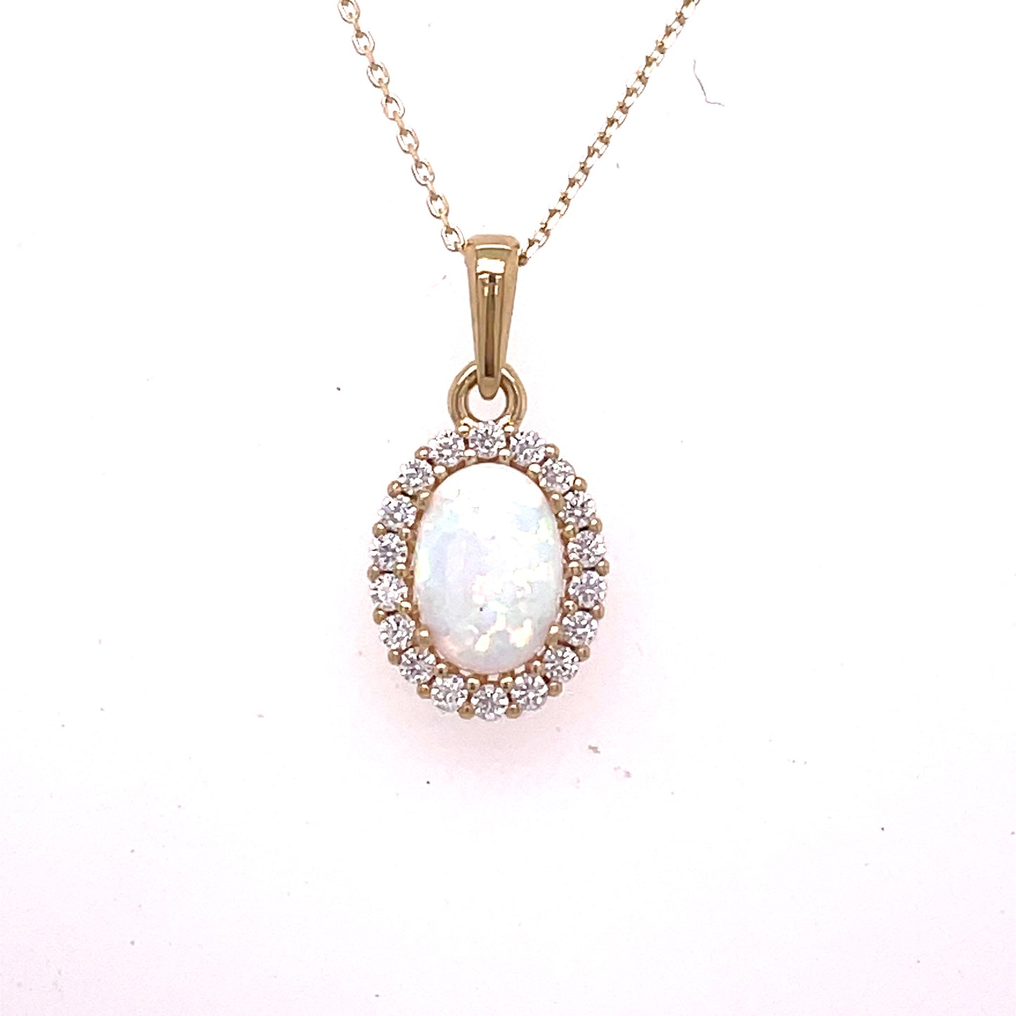 9ct Gold Oval Opal Pendant with CZ Halo