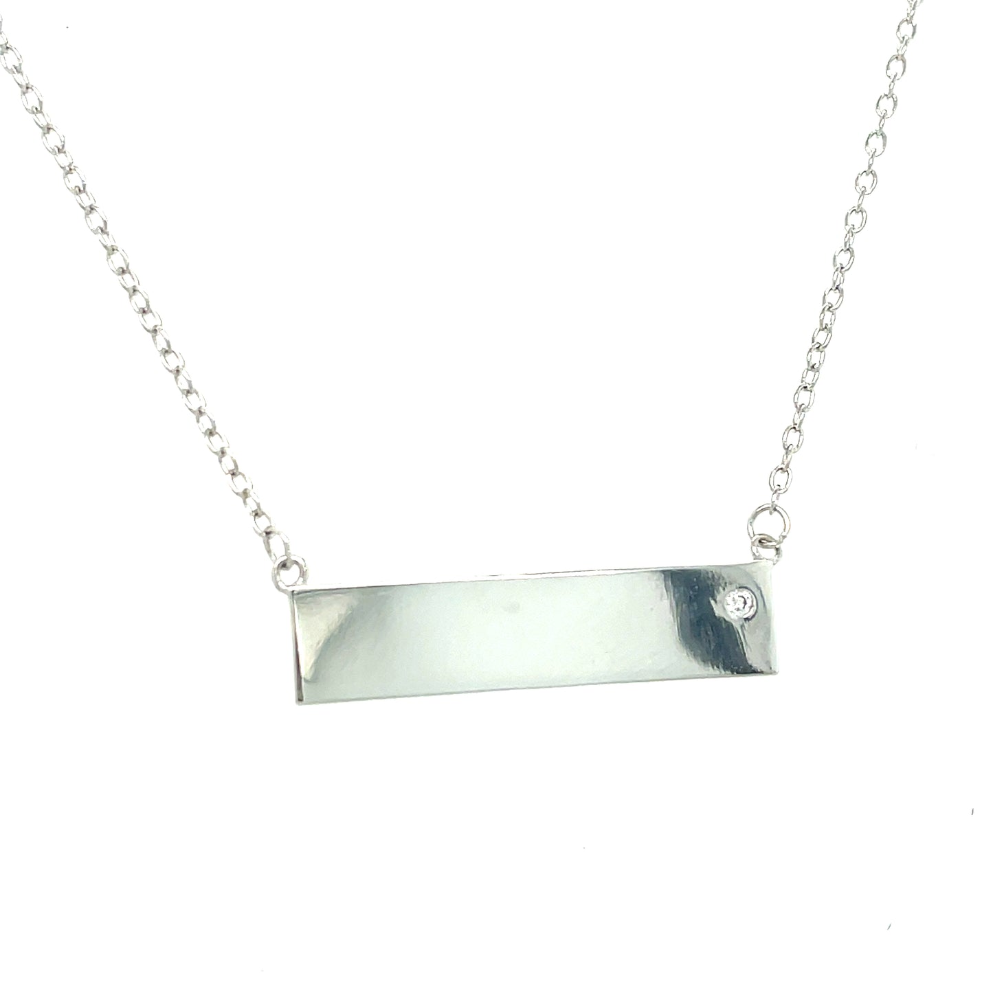 Sterling Silver Bar Necklet with CZ