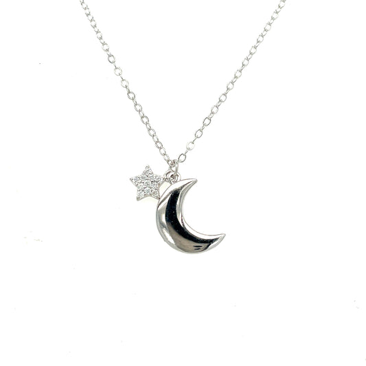 Sterling Silver CZ Star and Mooin Necklet