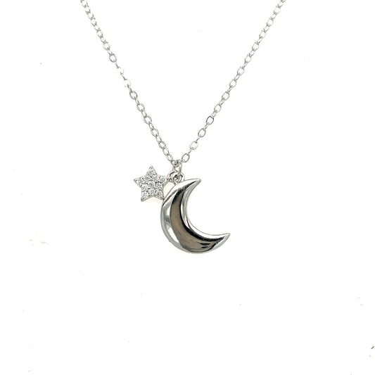 Sterling Silver CZ Star and Mooin Necklet