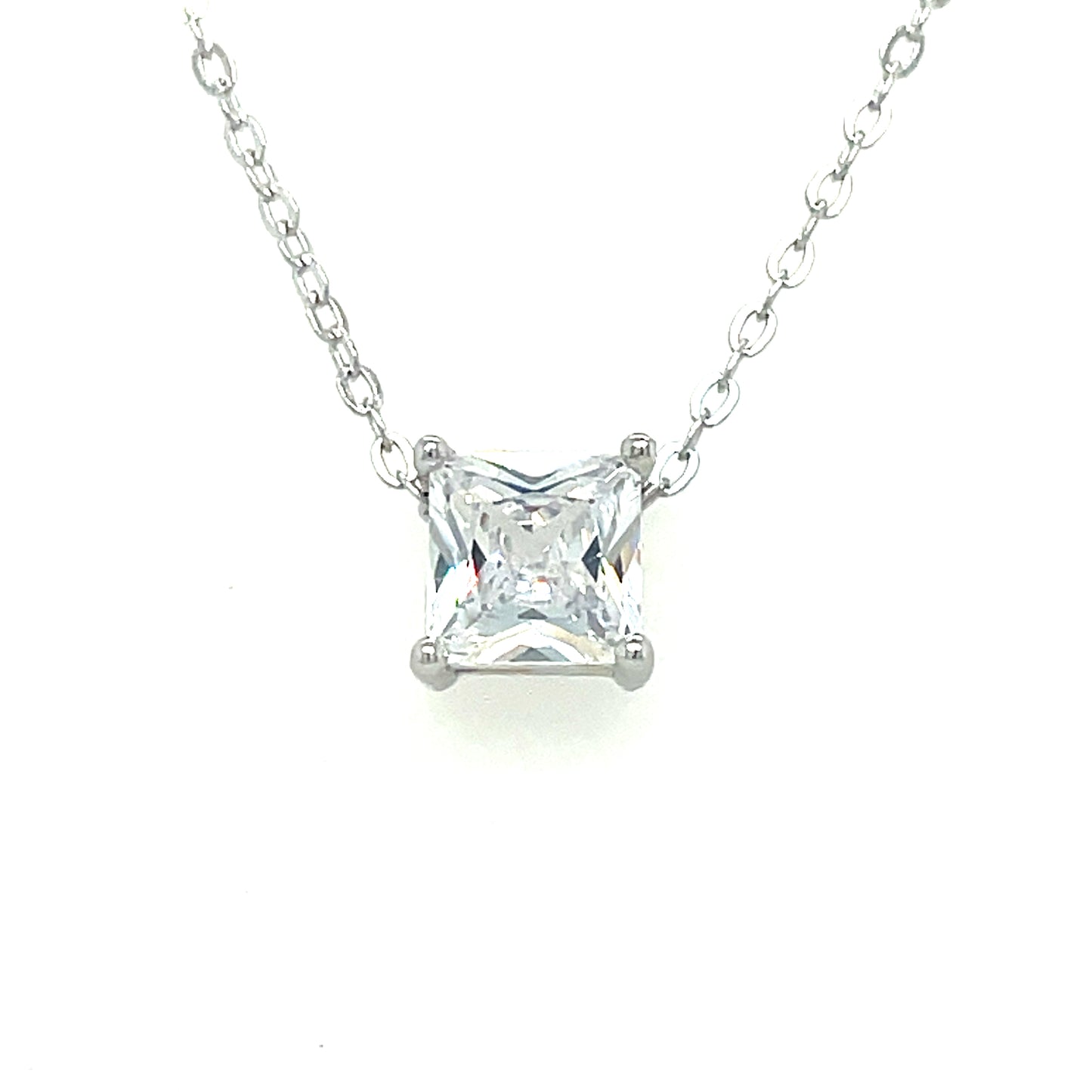 Sterling Silver Princess Cut Floating CZ Necklet