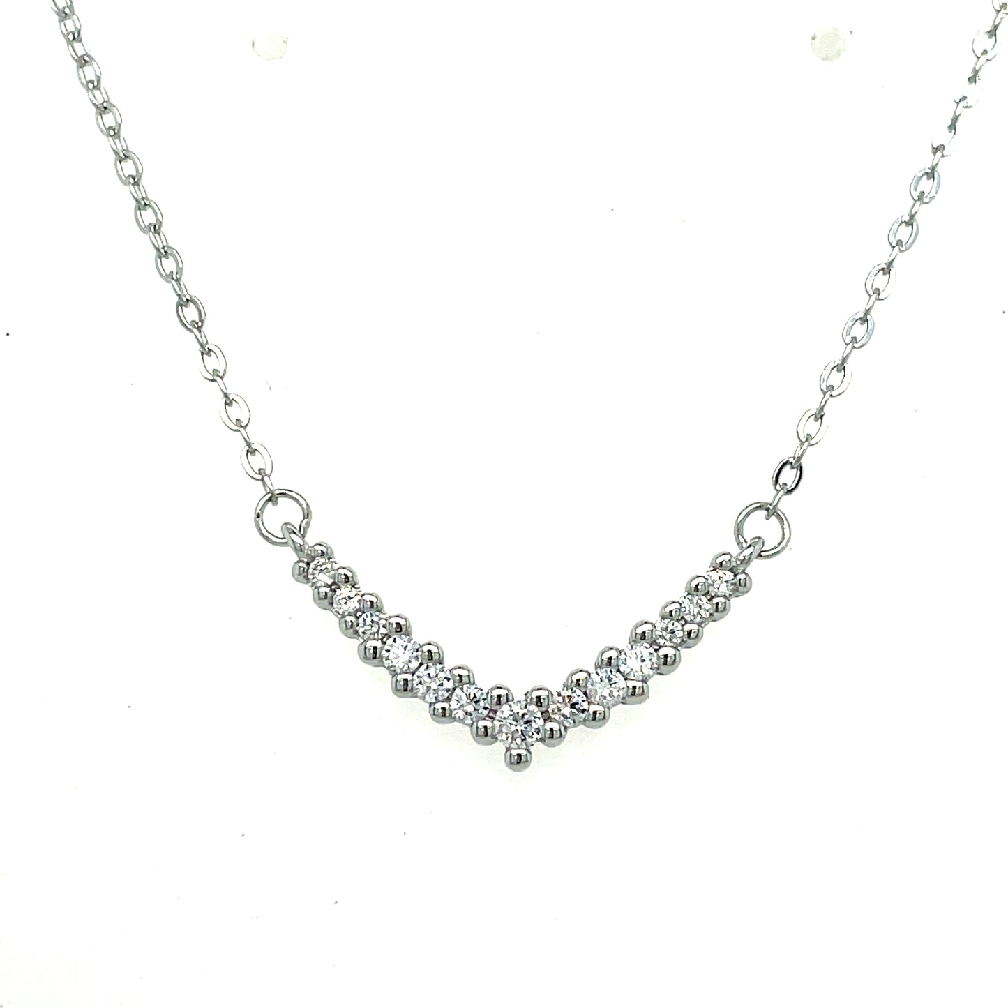 Sterling Silver V Shaped CZ Necklet