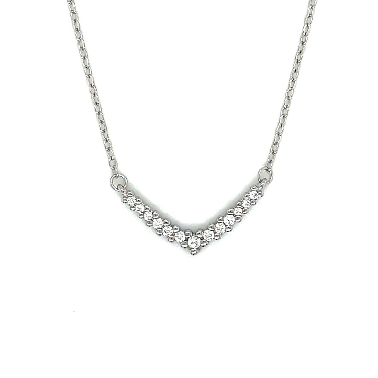 Sterling Silver V Shaped CZ Necklet