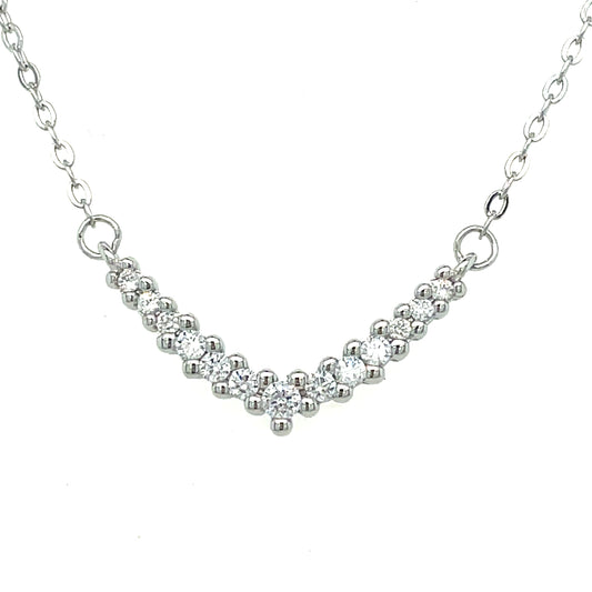 Sterling Silver V Shaped CZ Necklet