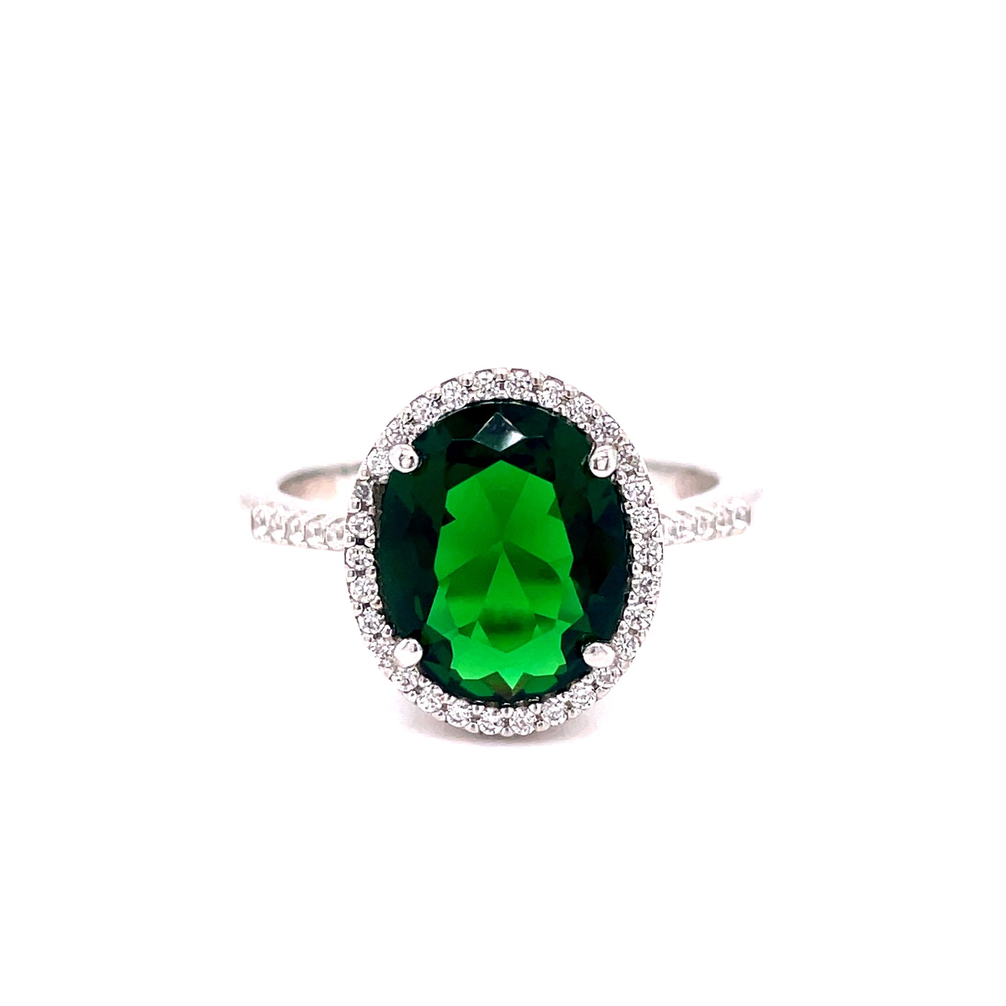 SIL RING OV SOL GRN/CZ HALO/SH