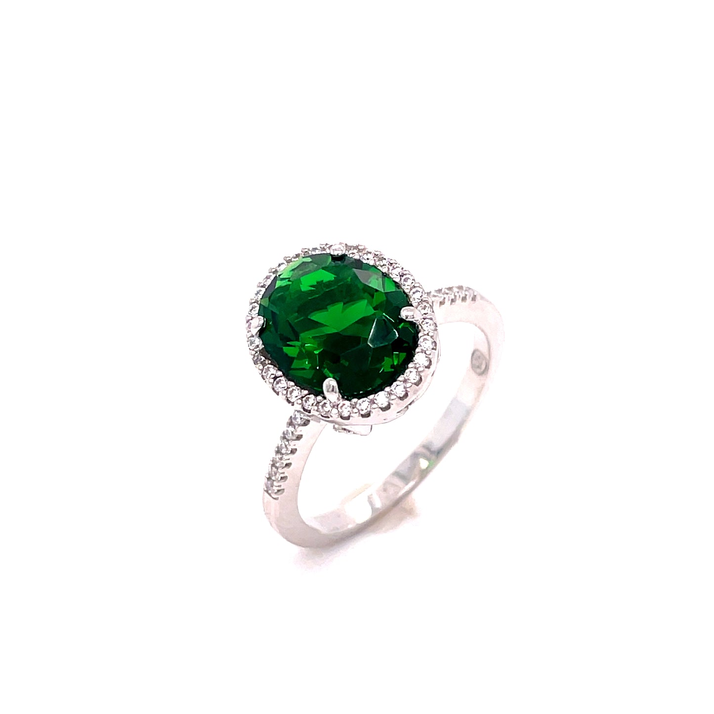 SIL RING OV SOL GRN/CZ HALO/SH