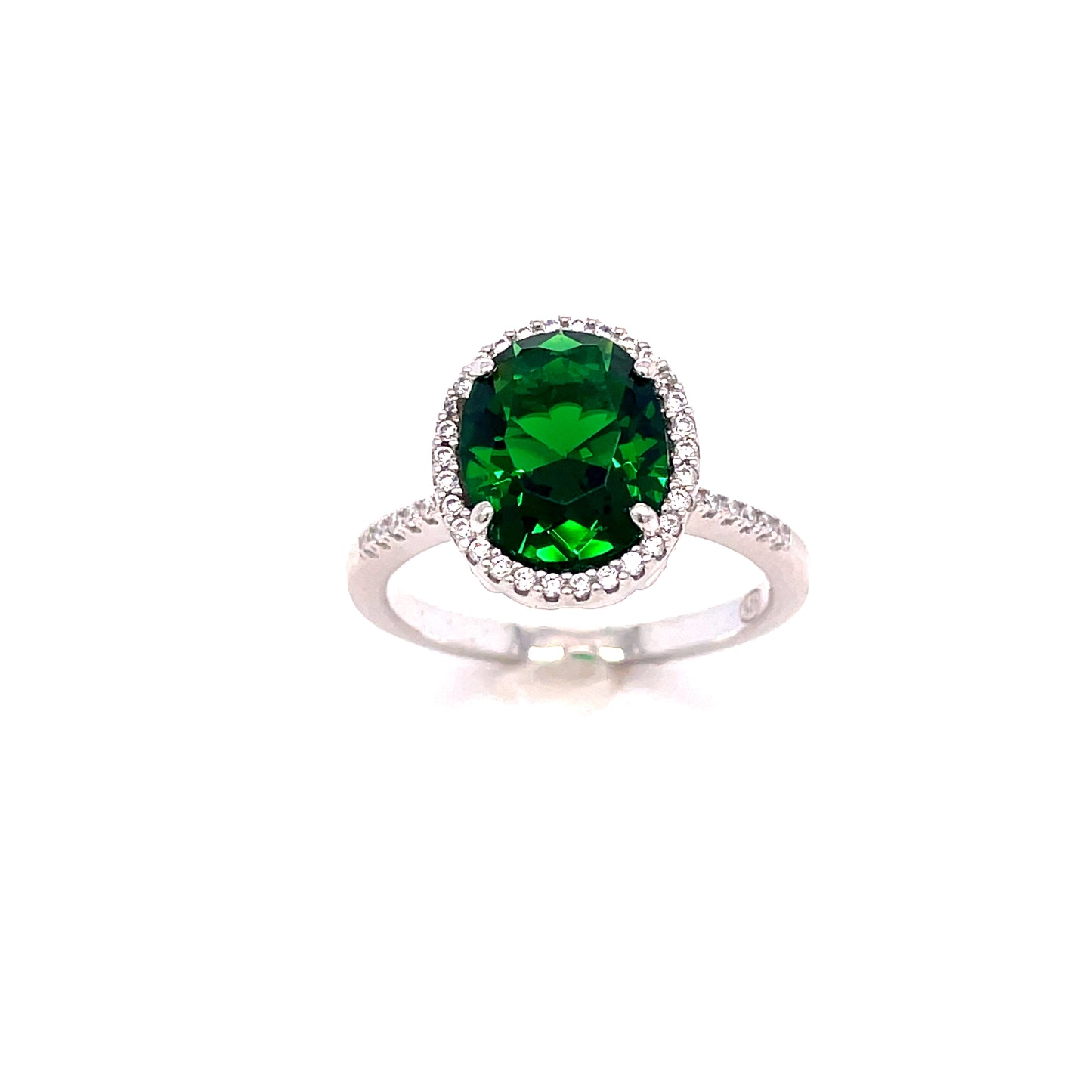 SIL RING OV SOL GRN/CZ HALO/SH