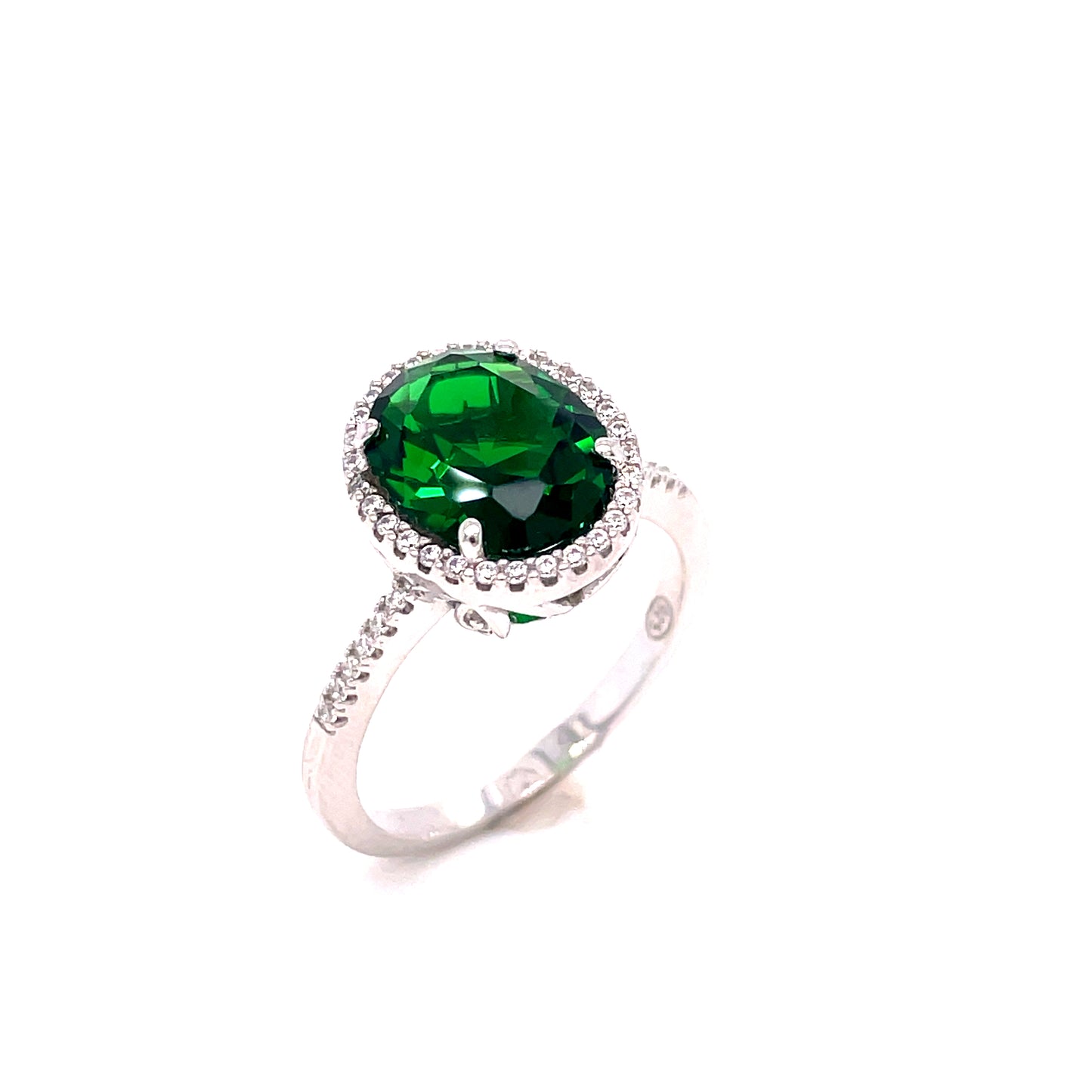 SIL RING OV SOL GRN/CZ HALO/SH