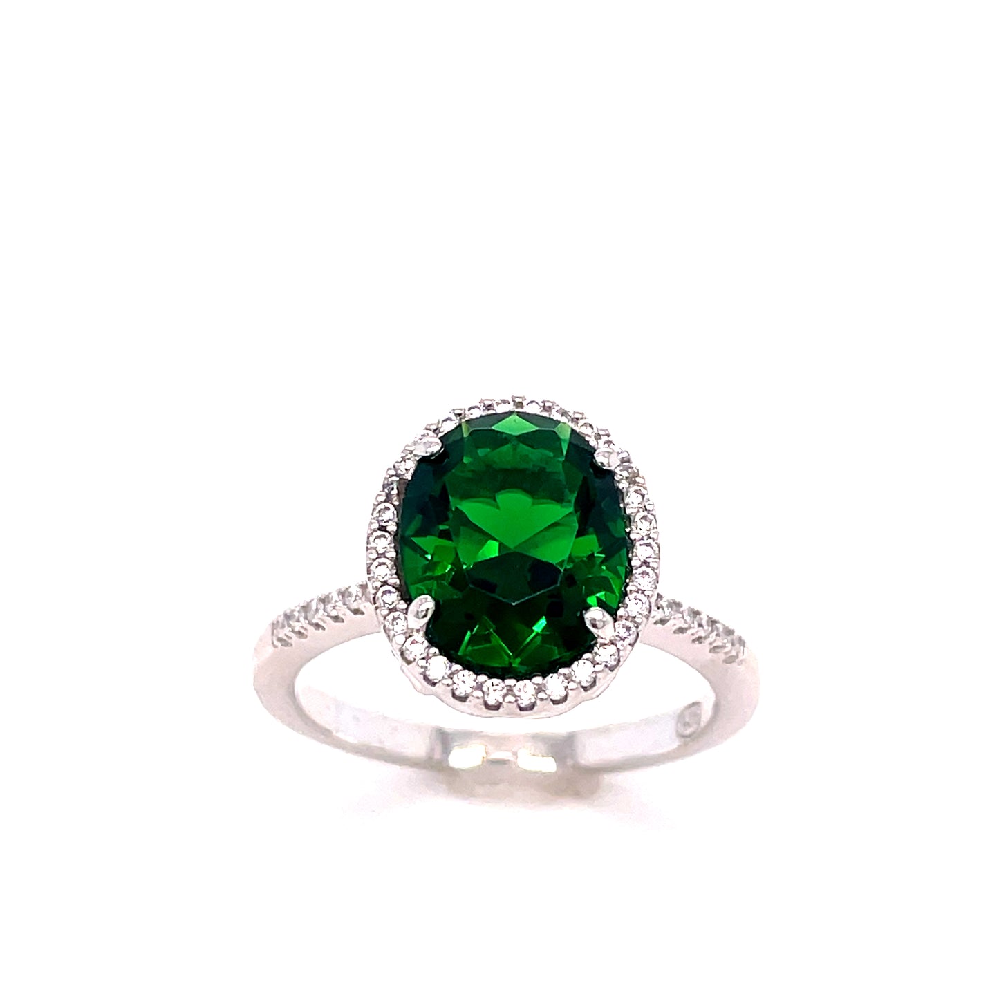 SIL RING OV SOL GRN/CZ HALO/SH