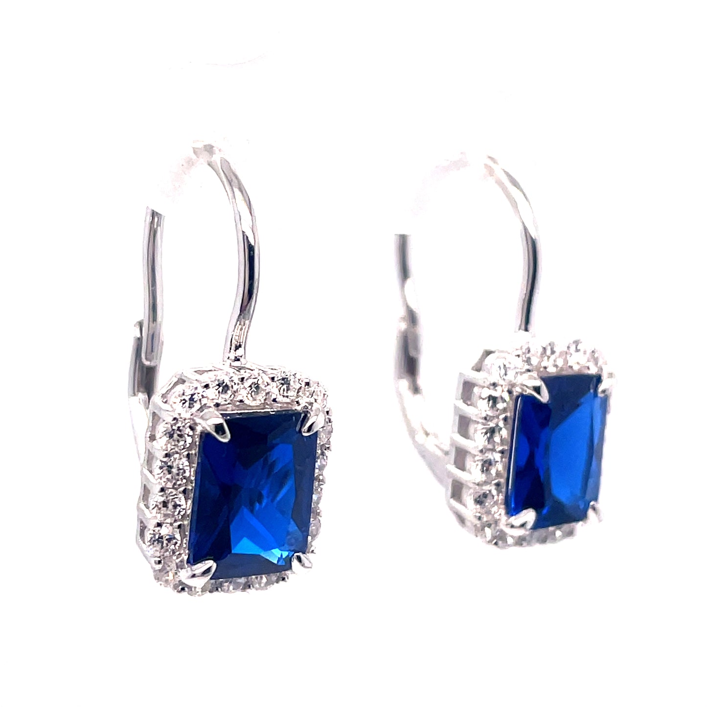 Sterling Silver Drop Sapphire And Cubic Zirconia Four Claw Earring