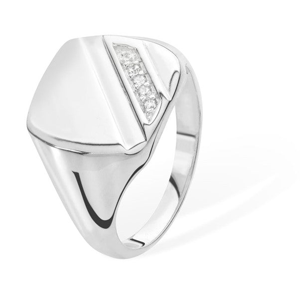 SIL RING GENTS SIGNET CZ LINE