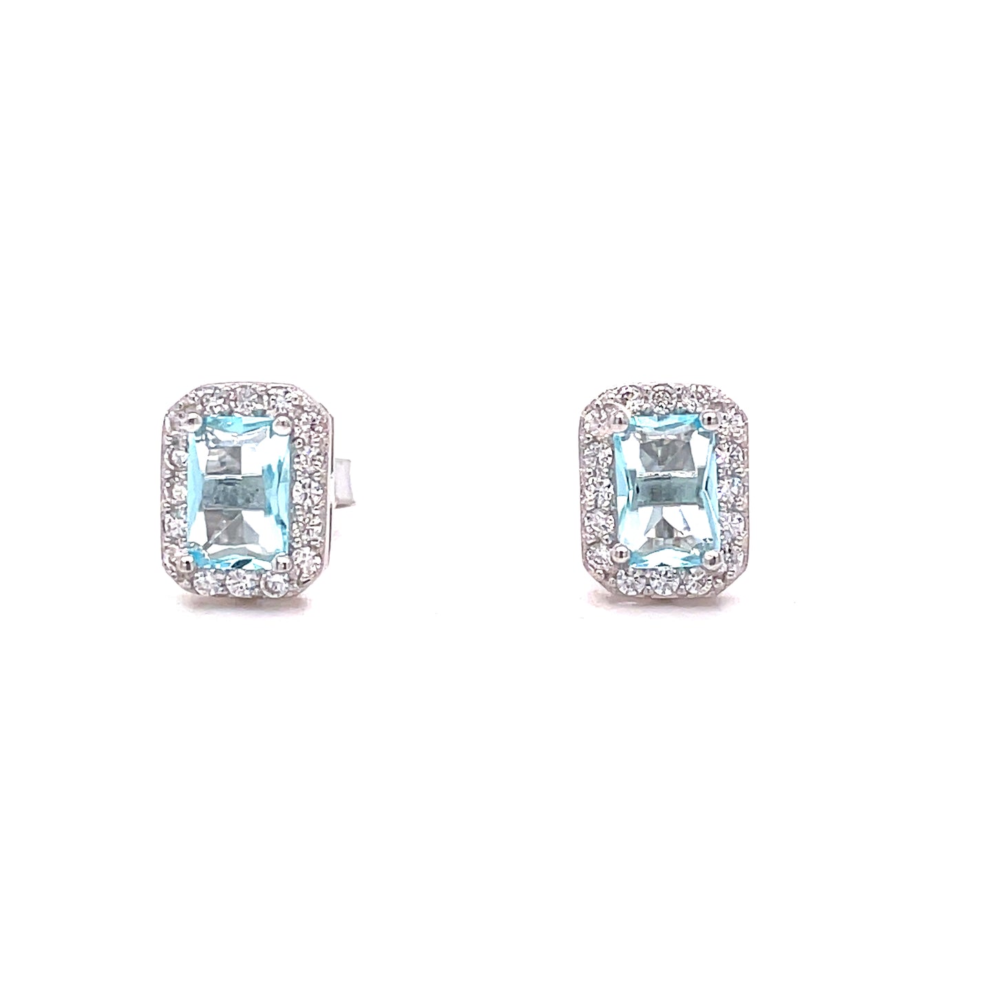 Sterling Silver Pale Blue + Cubic Zirconia Rectangular Earring