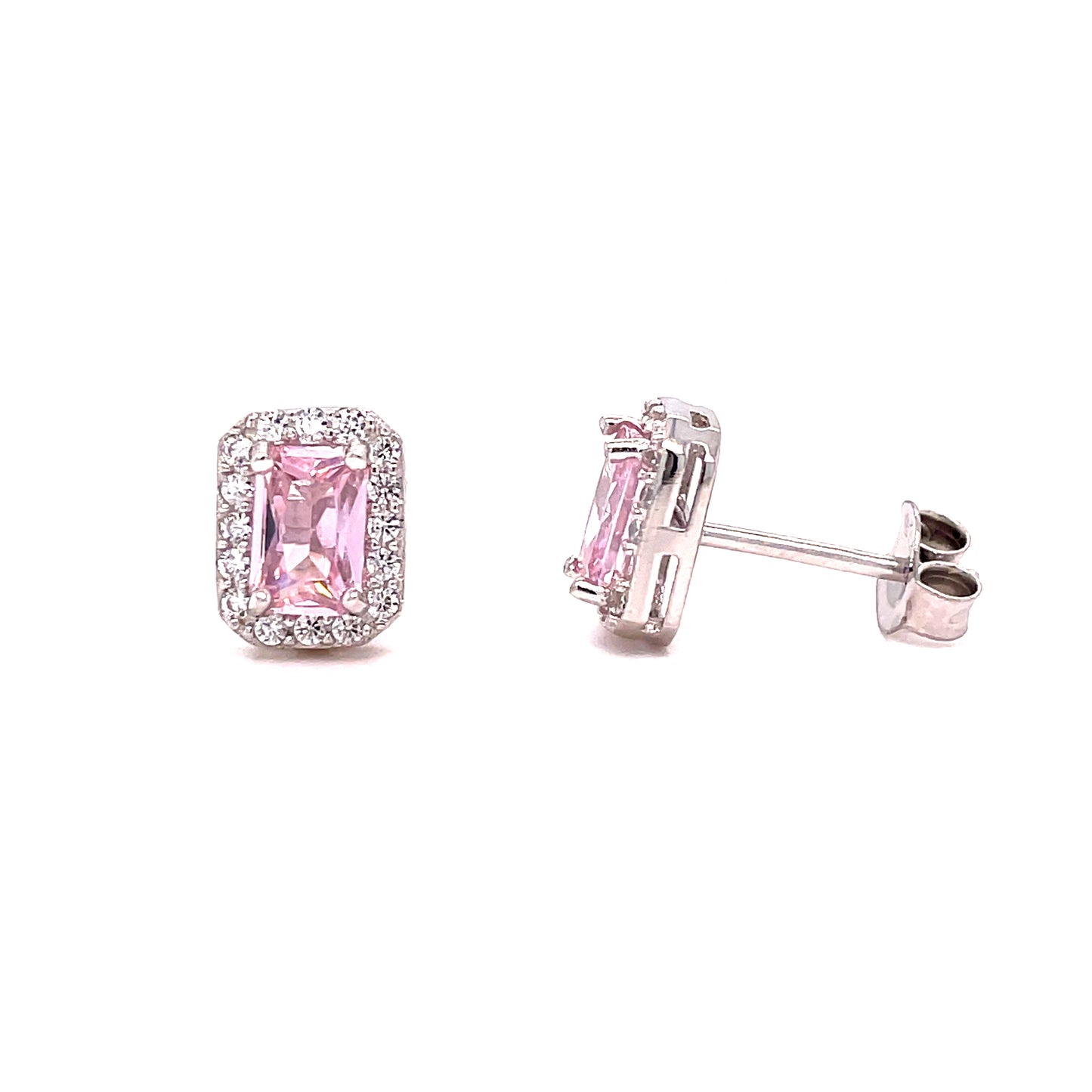 Sterling Pink + White Cubic Zirconia Rectangular Cluster Earrings