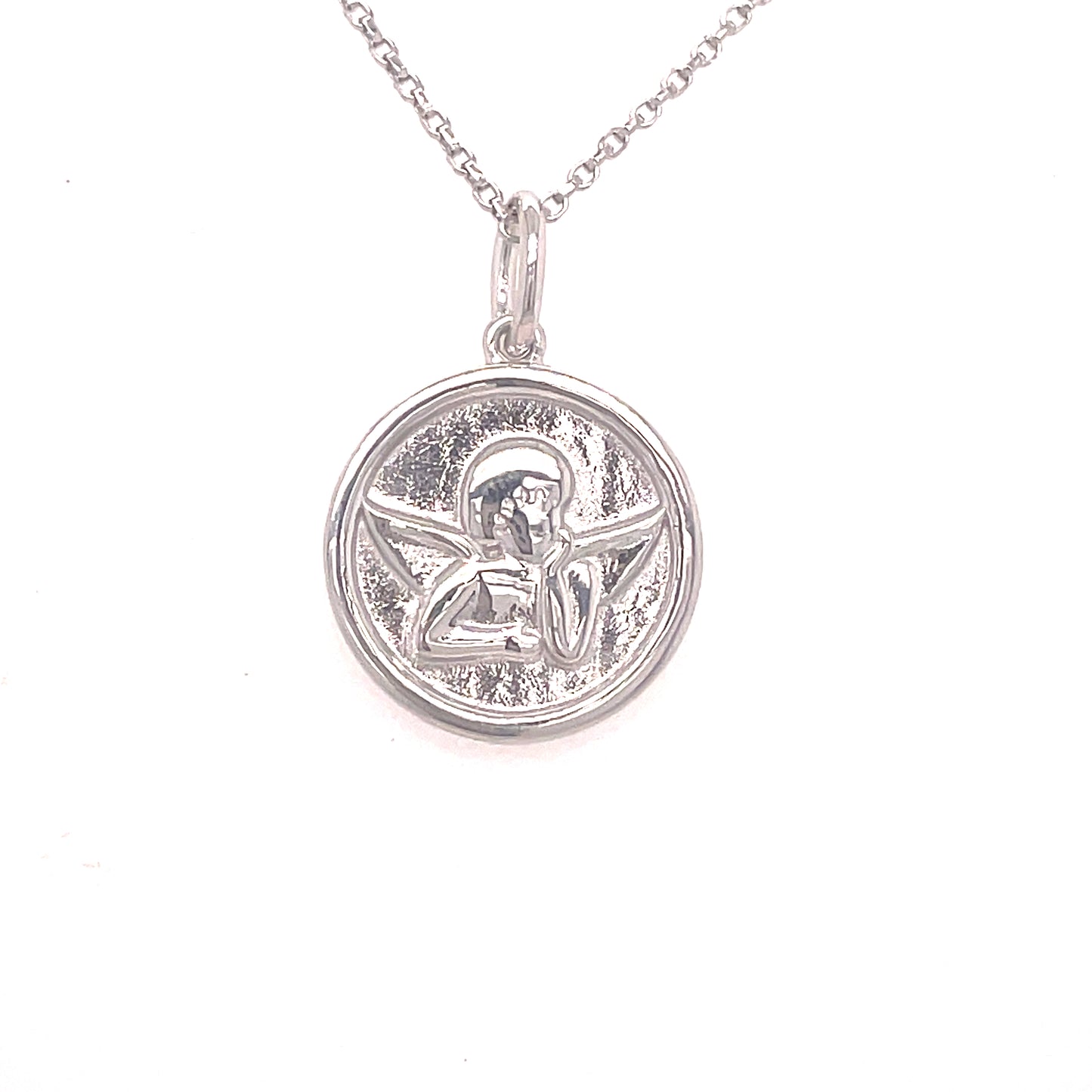 Sterling Silver Round Angel Disc Pendant