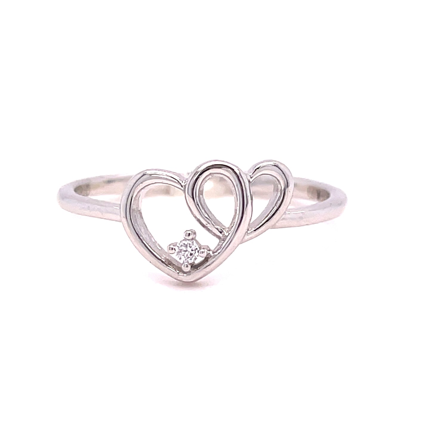 9ct White Gold Double Linked Heart Ring With CZ