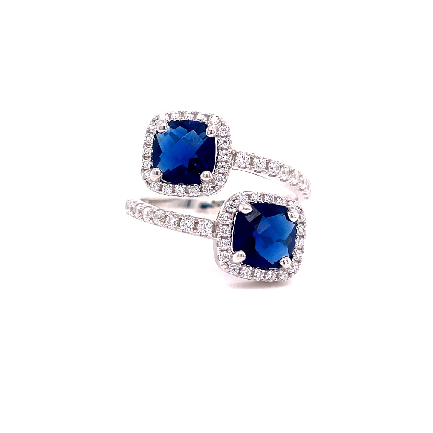 SIL RING CZ/BLUE OPN SQ 2 STN EXPAND