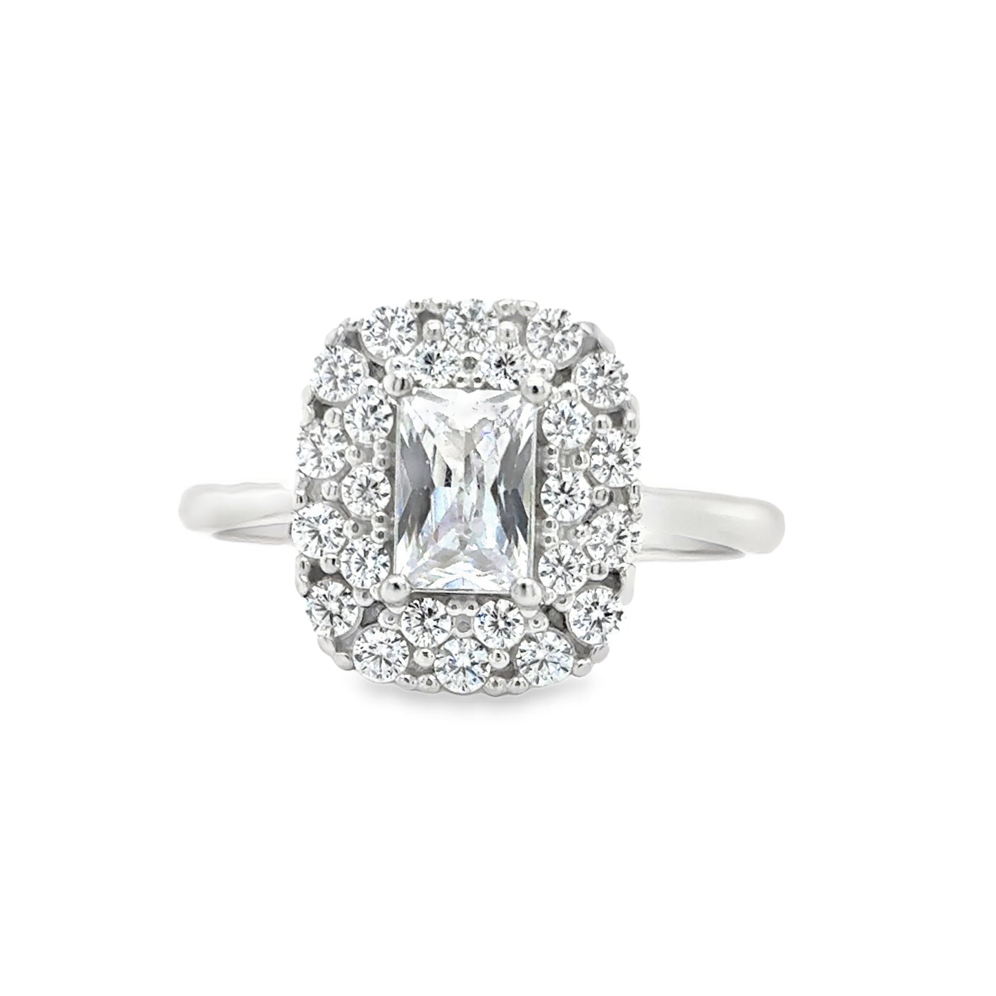 SILVER RING CZ RECTANGLE PAVE CLUSTER