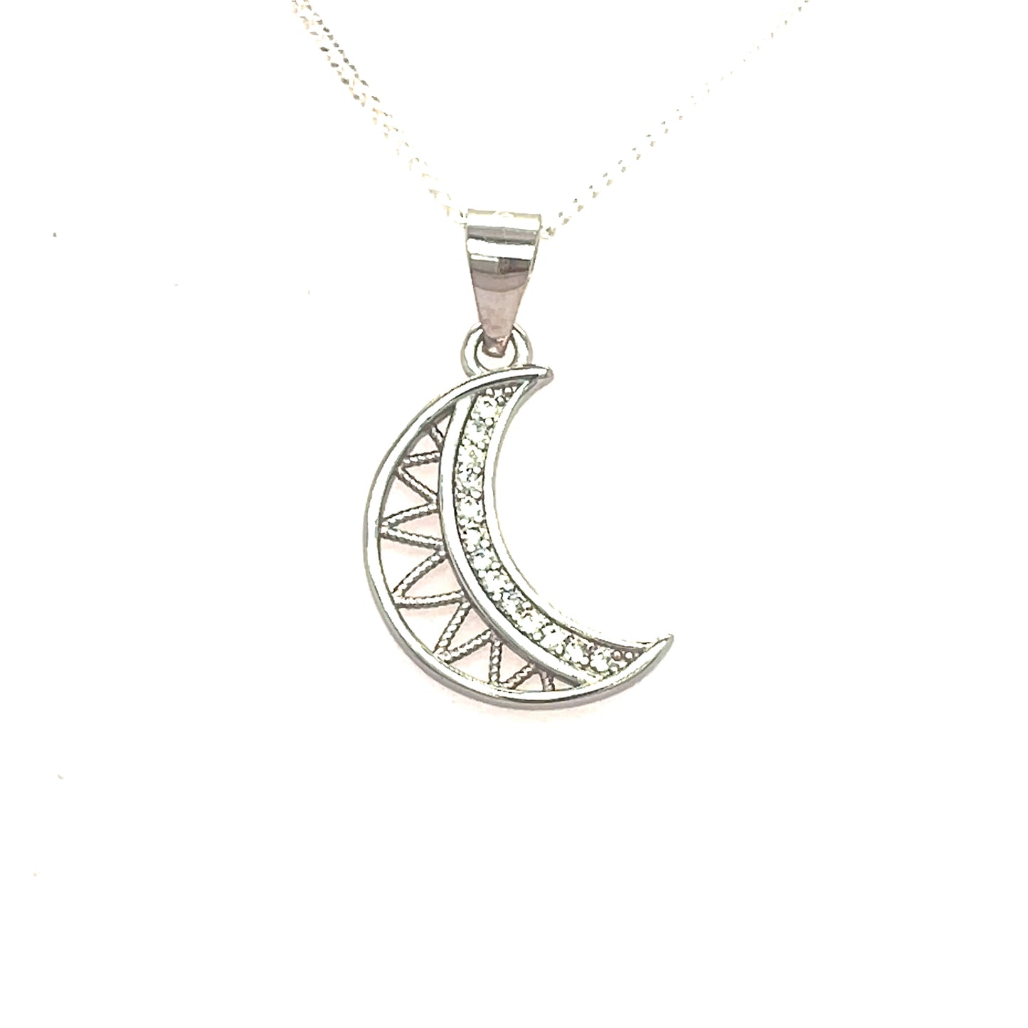 SIL P/DANT OPEN CZ CRESCENT MOON