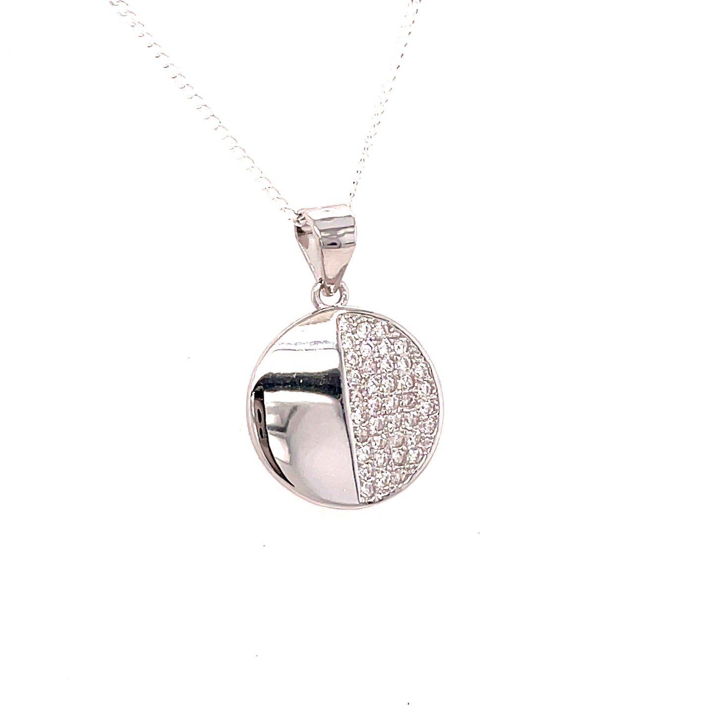 Sterling Silver Half Pave CZ Pendant