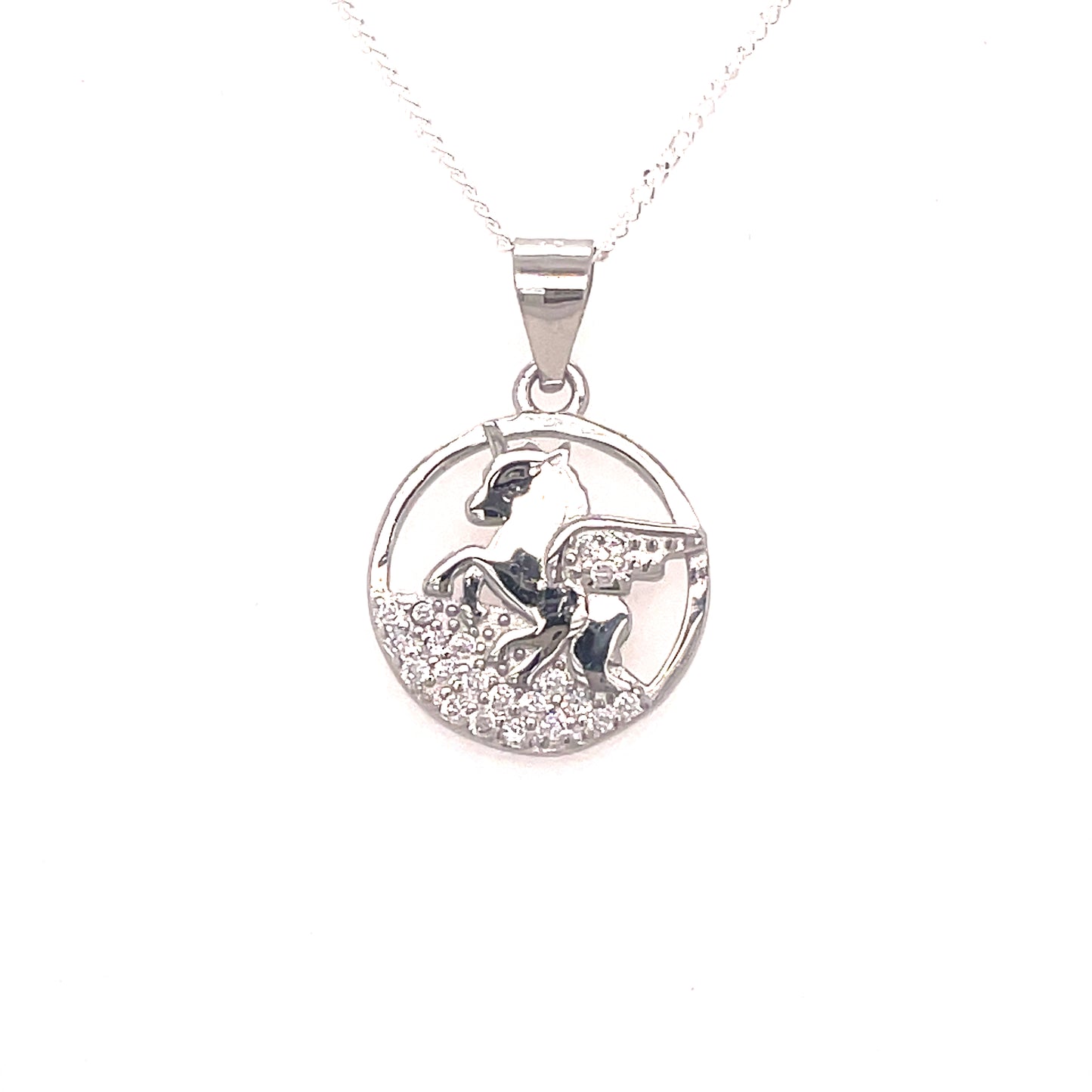 Sterling Silver Open CZ Unicorn Pendant