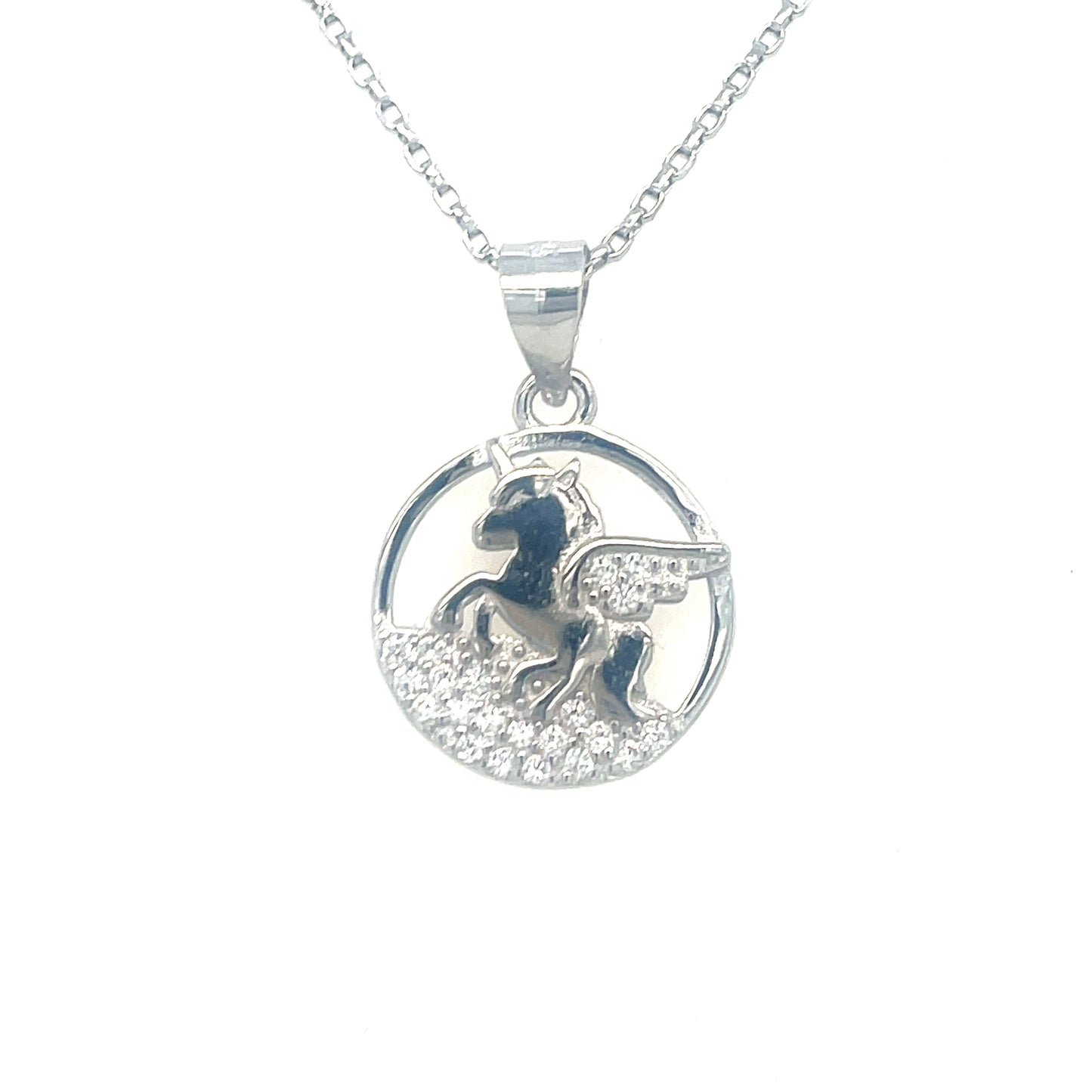 Sterling Silver Open CZ Unicorn Pendant