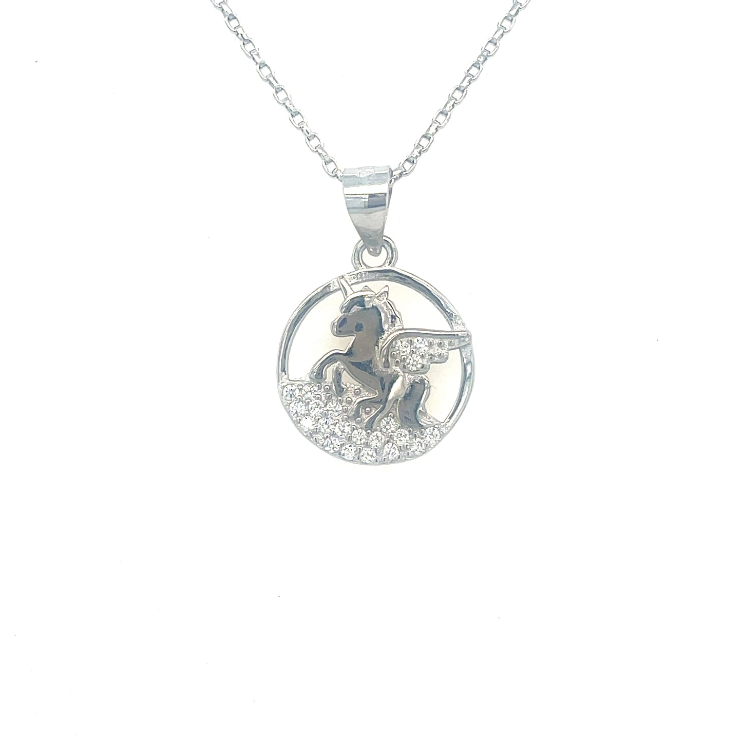 Sterling Silver Open CZ Unicorn Pendant