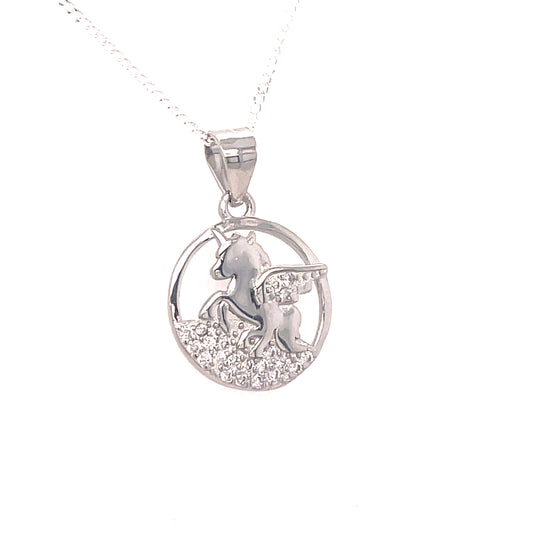 Sterling Silver Open CZ Unicorn Pendant
