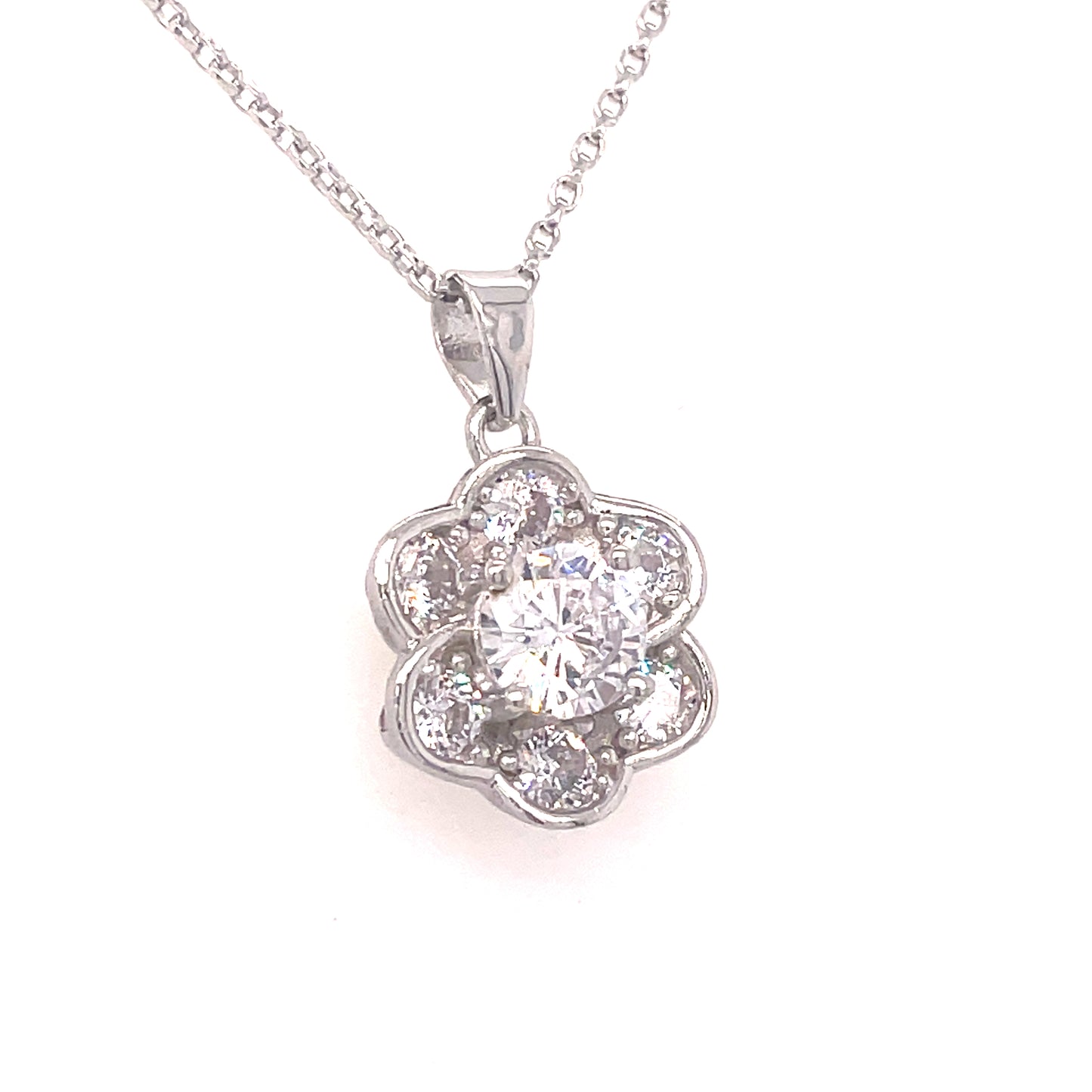 Sterling Silver CZ Flower Pendant
