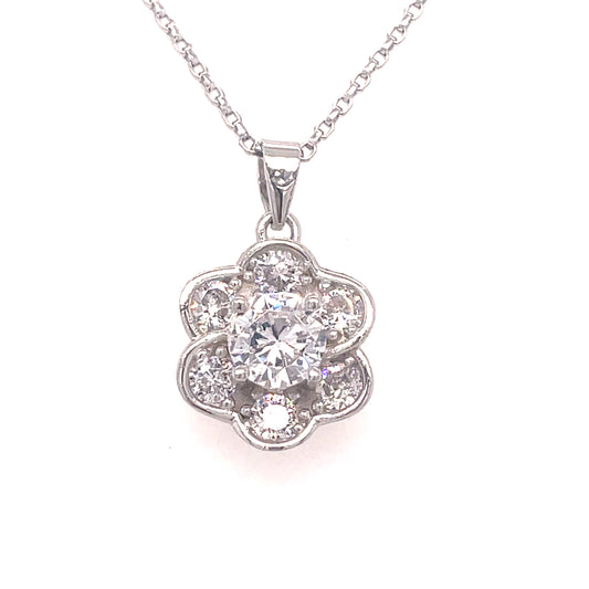 Sterling Silver CZ Flower Pendant