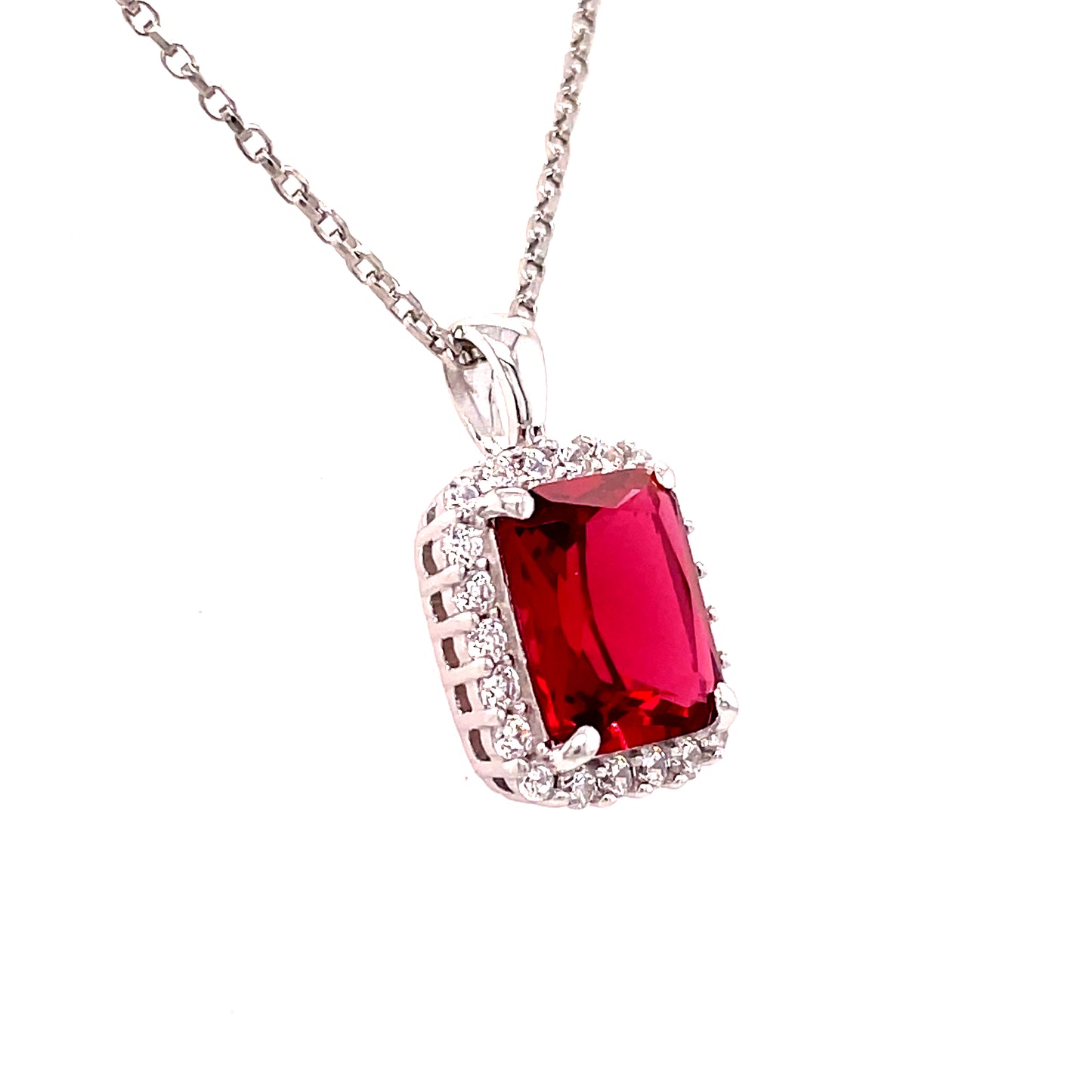 SIL P/DANT CZ/RED EM CUT HALO