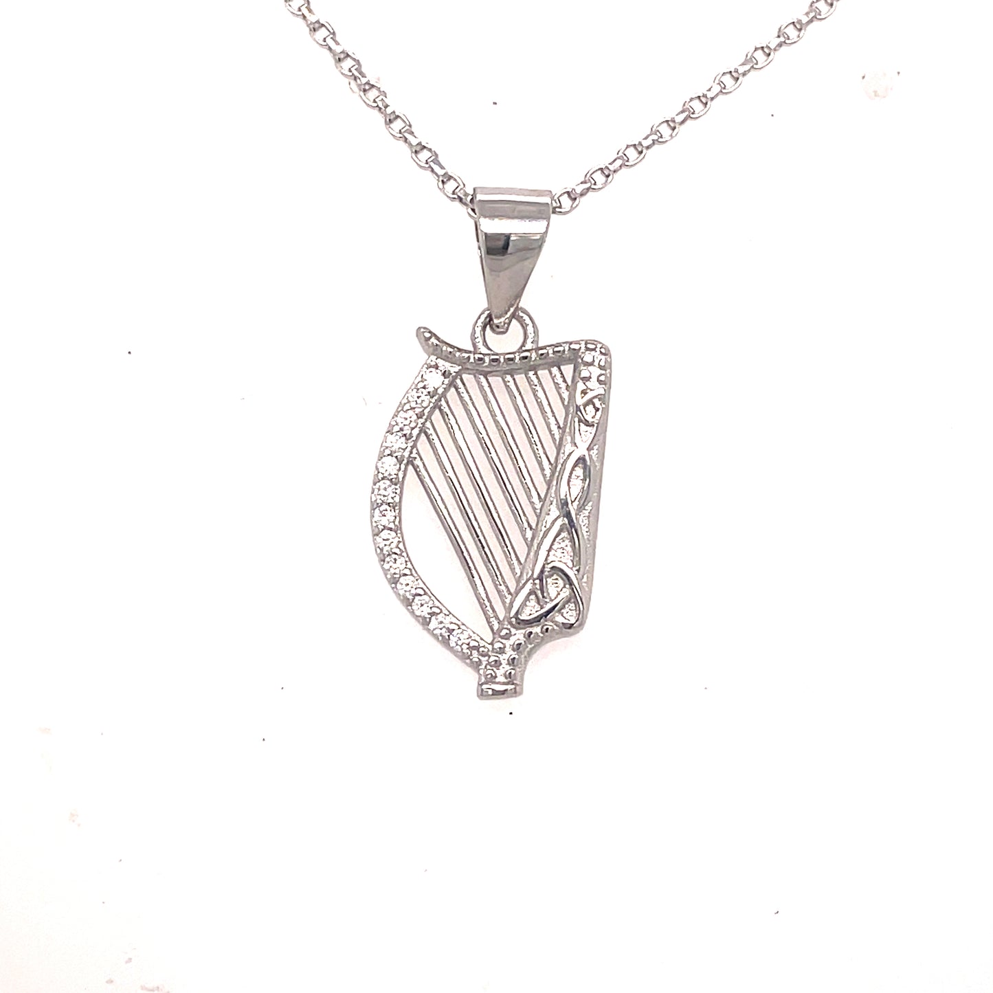Sterling Silver CZ Harp Pendant