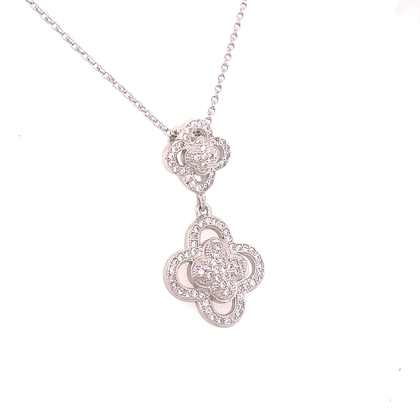 Sterling Silver Fancy Double Clover Drop Pendant