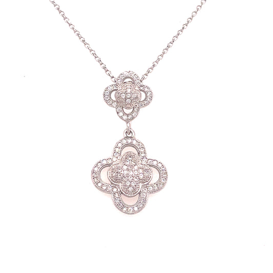 Sterling Silver Fancy Double Clover Drop Pendant