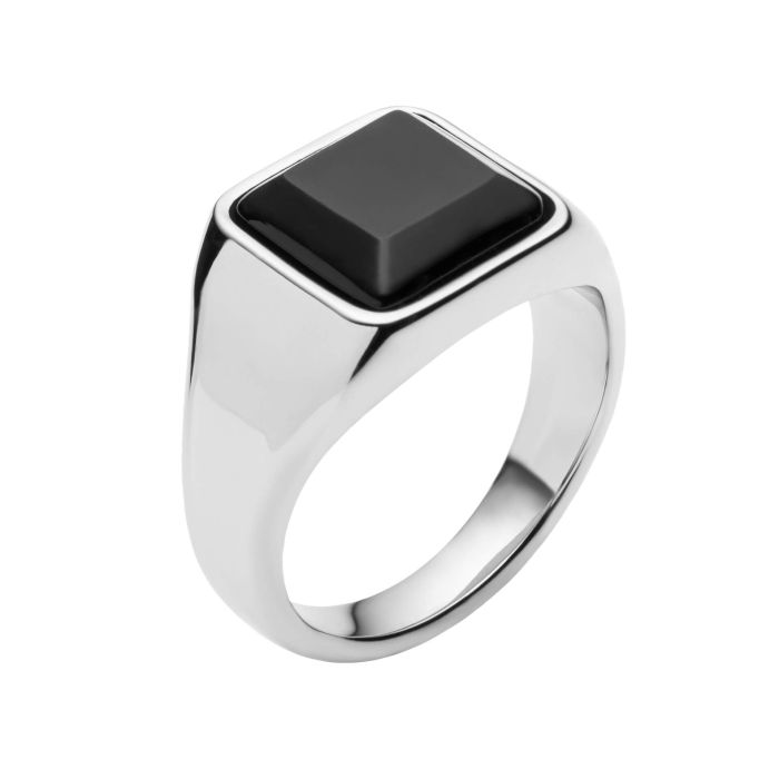 FB RING S/P ONYX SQ SIGNET