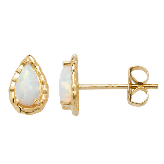 9ct Yellow Gold Pear Opal Stud Earrings