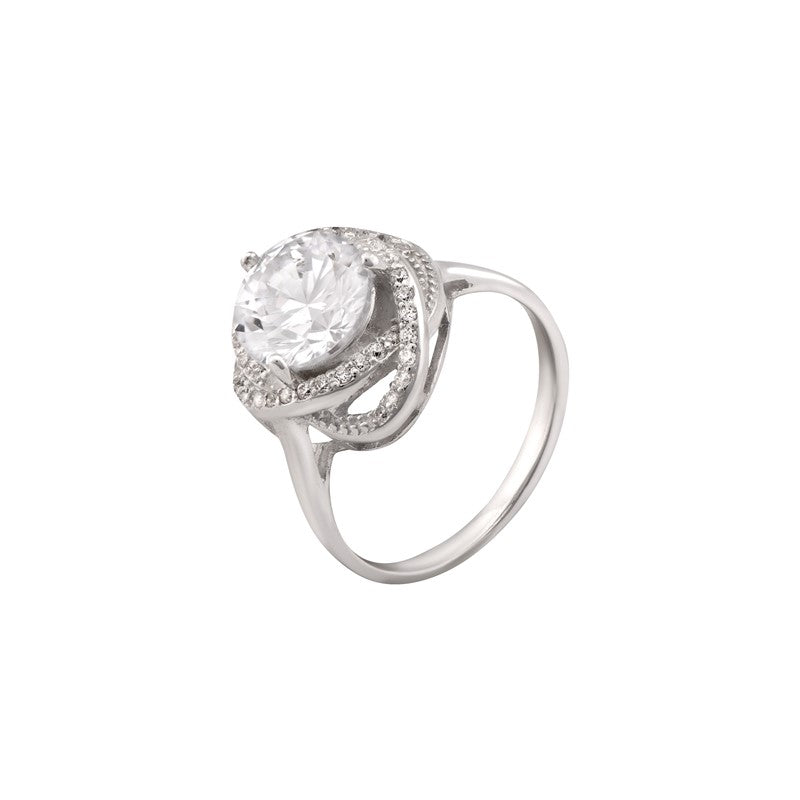 SIL RING CZ KNOT RND SOL